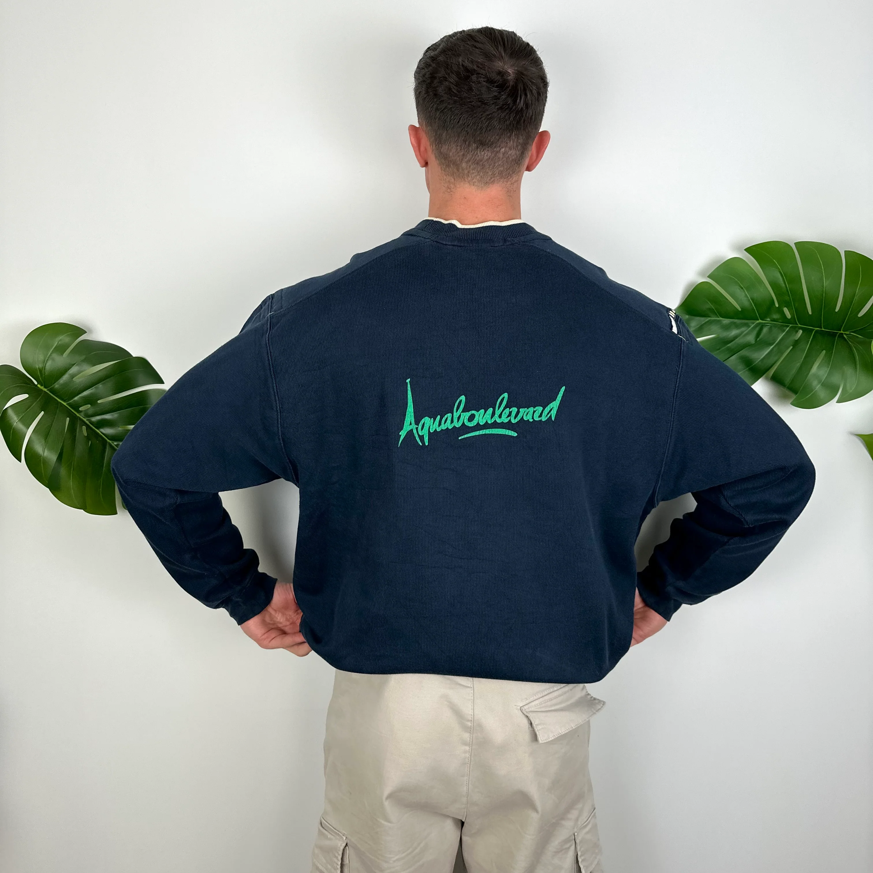 Nike Navy Embroidered Spell Out Sweatshirt (L) - Image 7