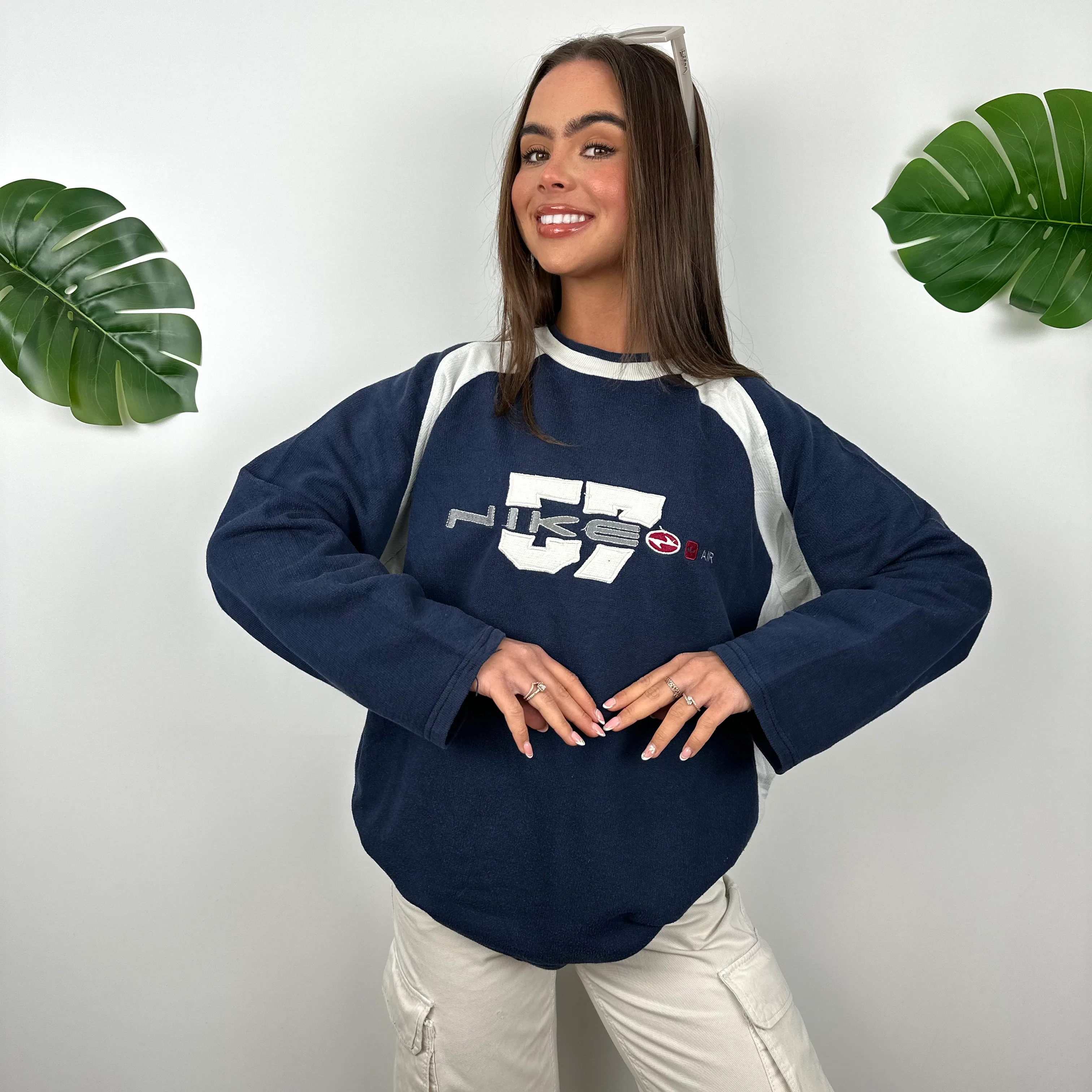 Nike Navy Embroidered Spell Out Sweatshirt (M) - Image 3