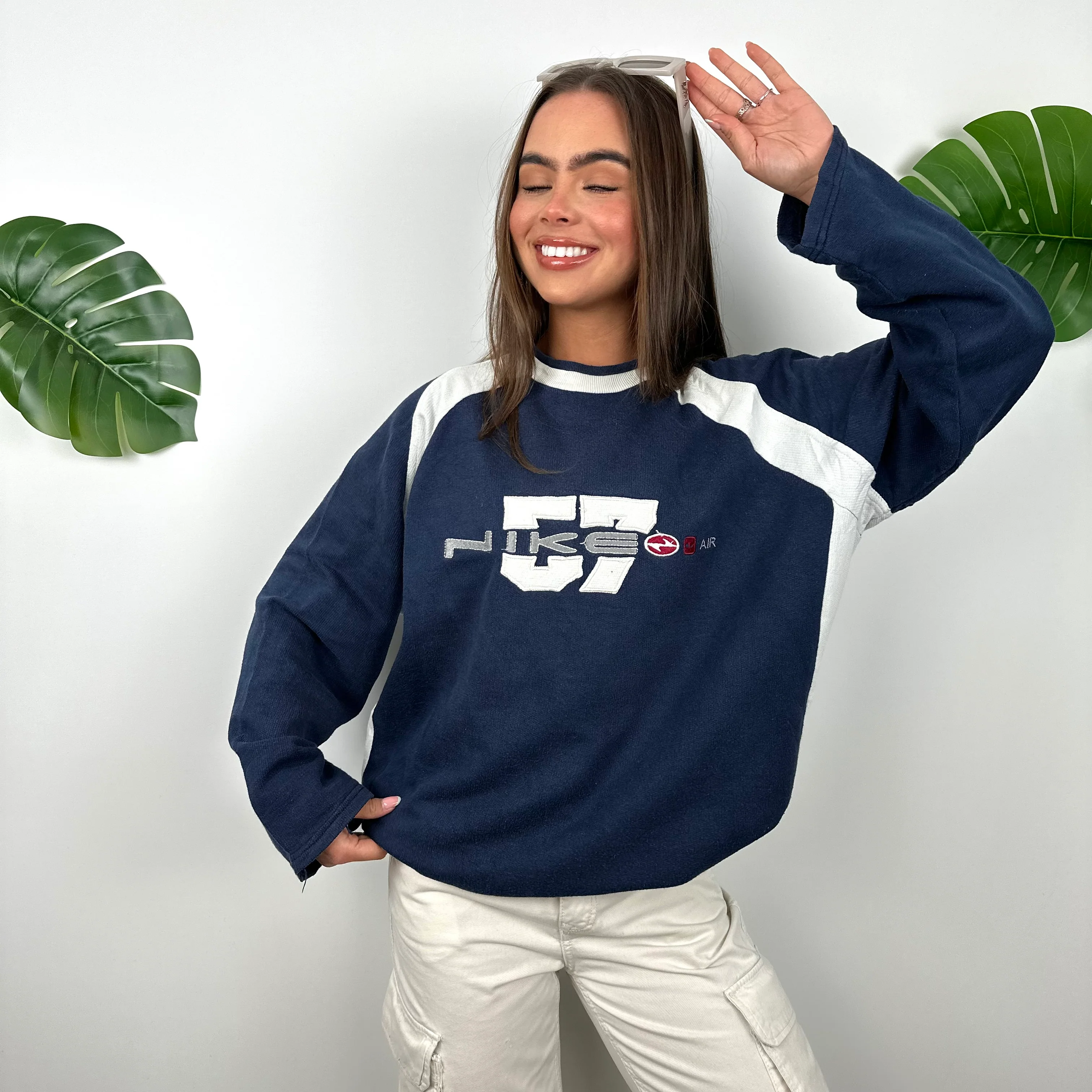 Nike Navy Embroidered Spell Out Sweatshirt (M) - Image 4