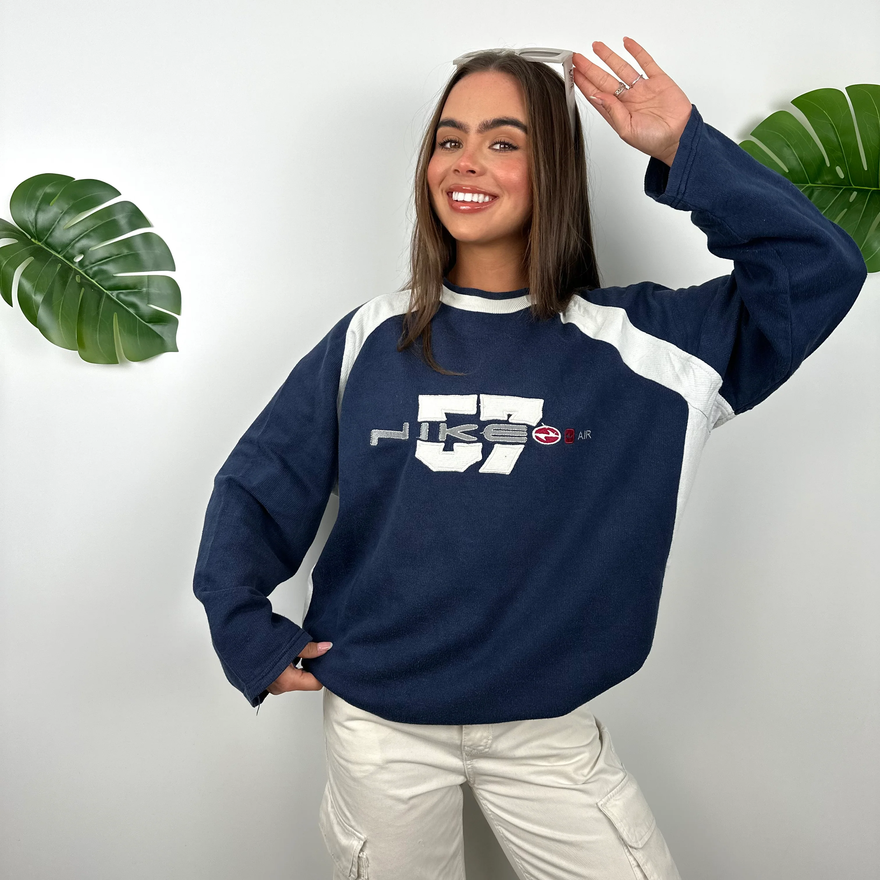 Nike Navy Embroidered Spell Out Sweatshirt (M) - Image 5