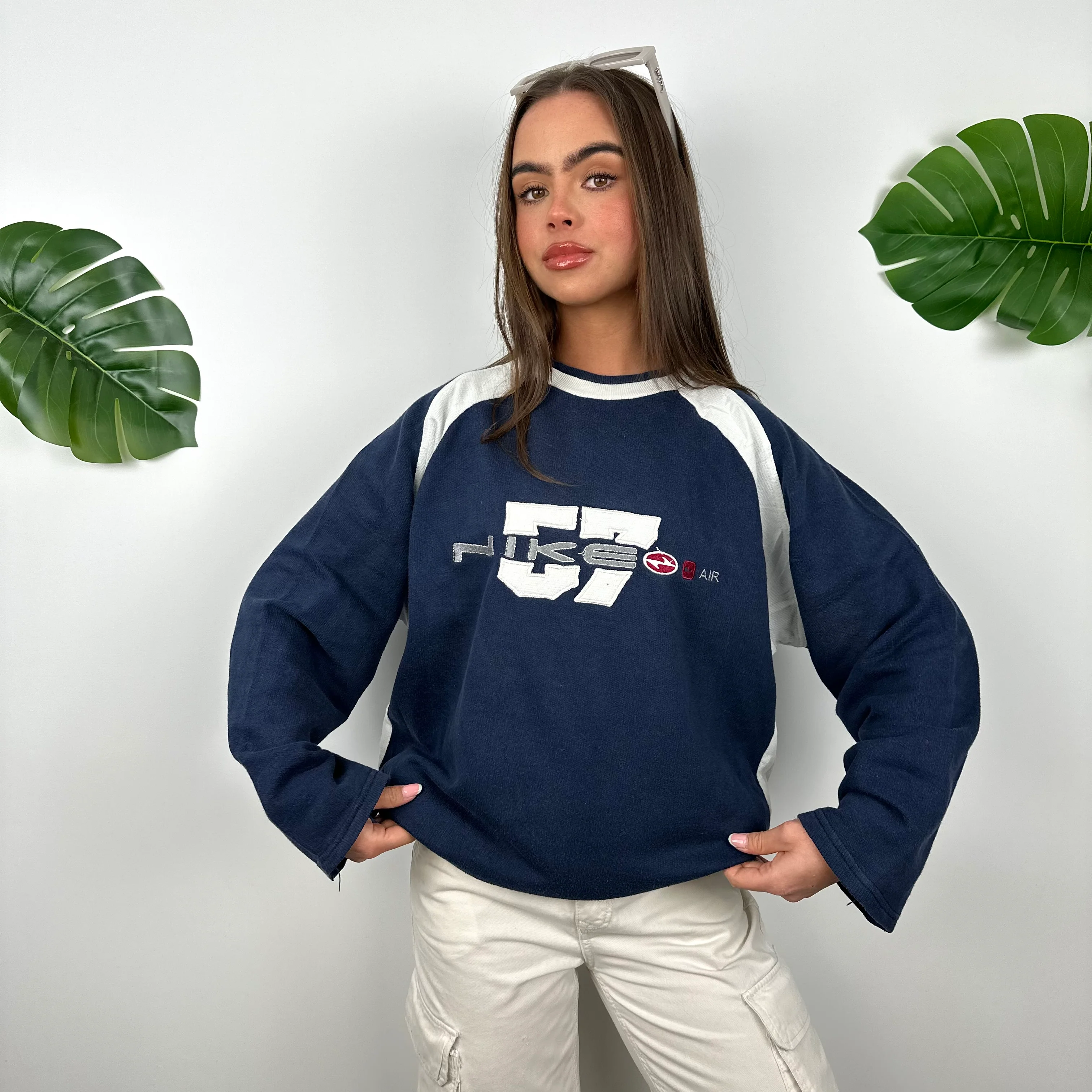 Nike Navy Embroidered Spell Out Sweatshirt (M) - Image 7
