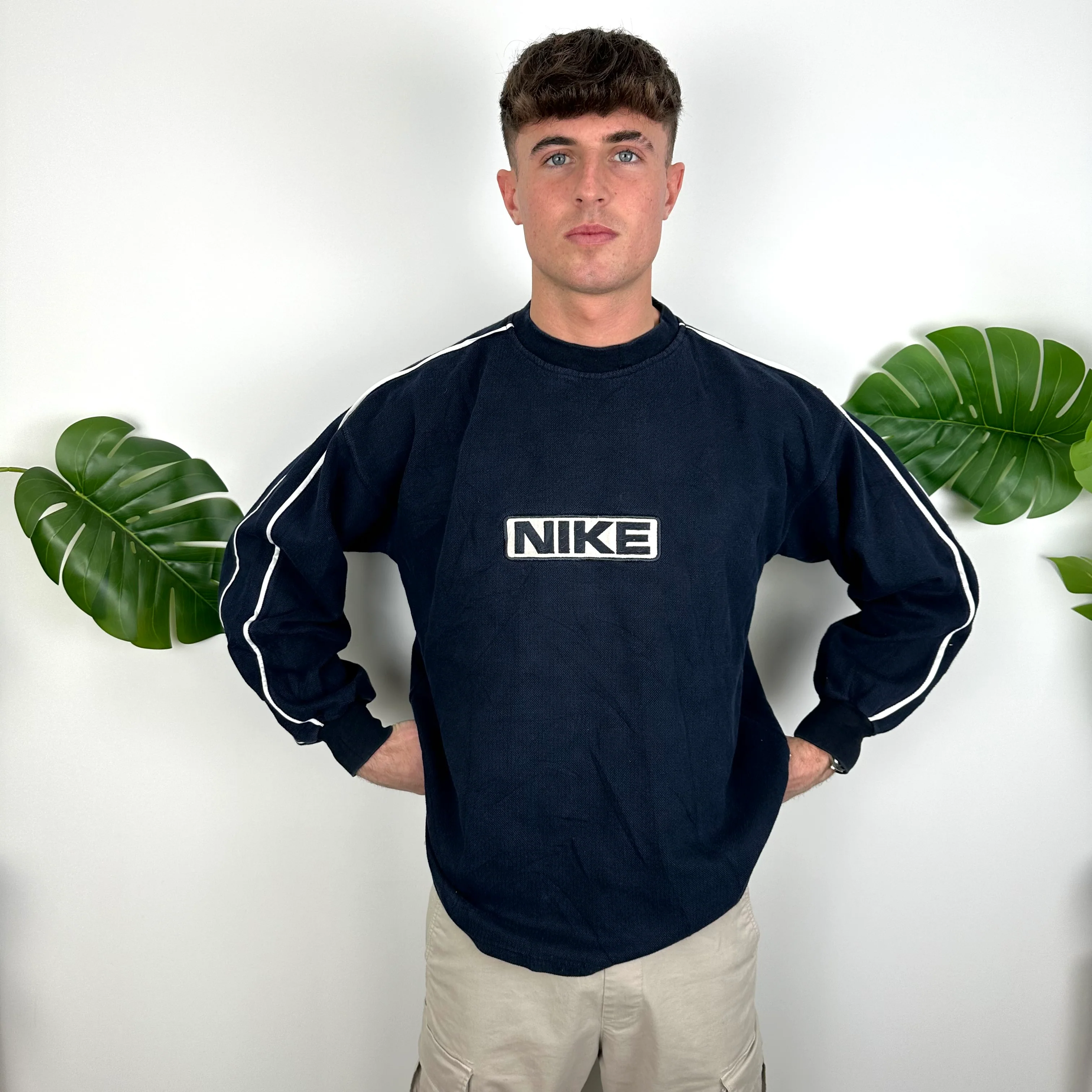Nike Navy Embroidered Spell Out Sweatshirt (XL) - Image 2
