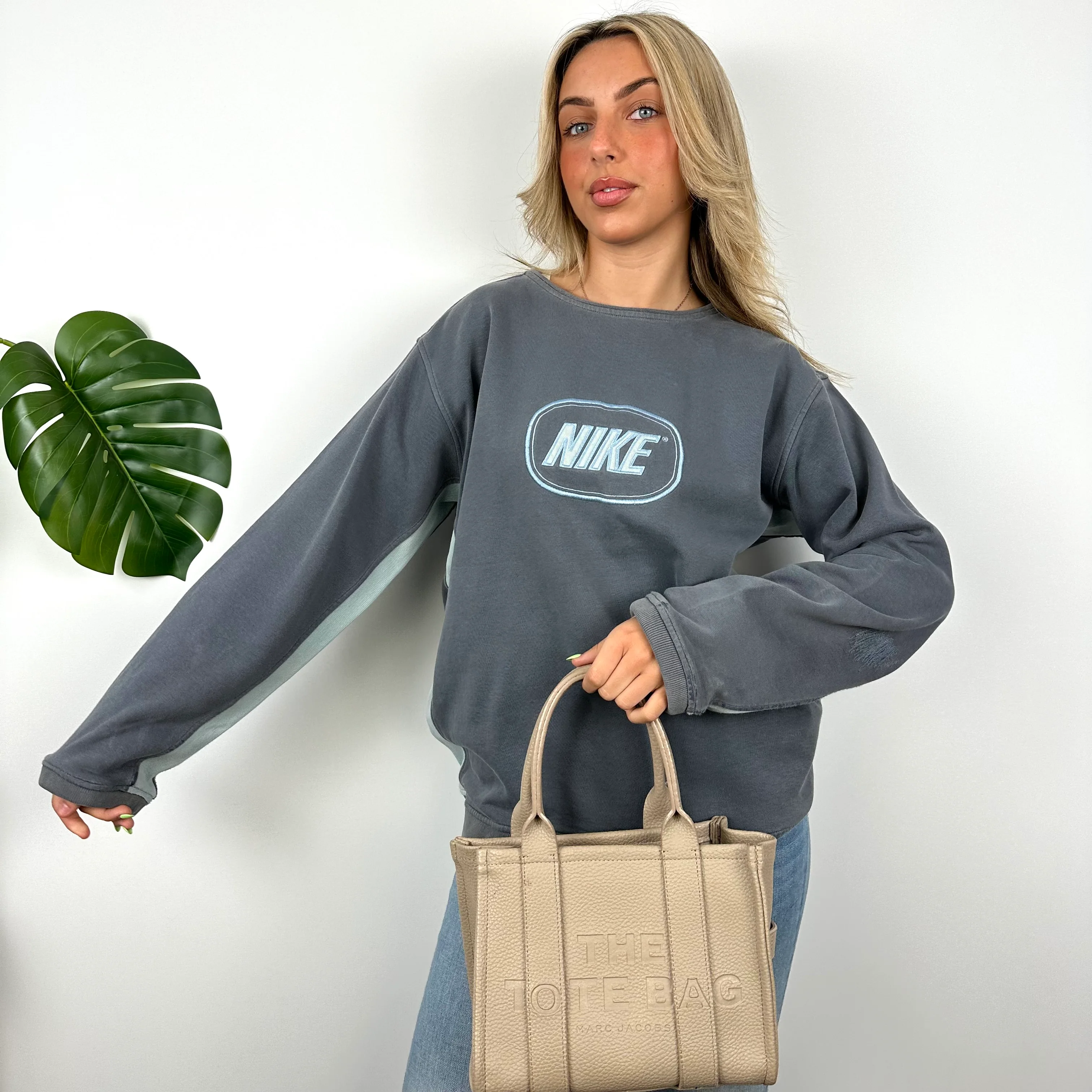 Nike Navy Embroidered Spell Out Sweatshirt (L) - Image 3