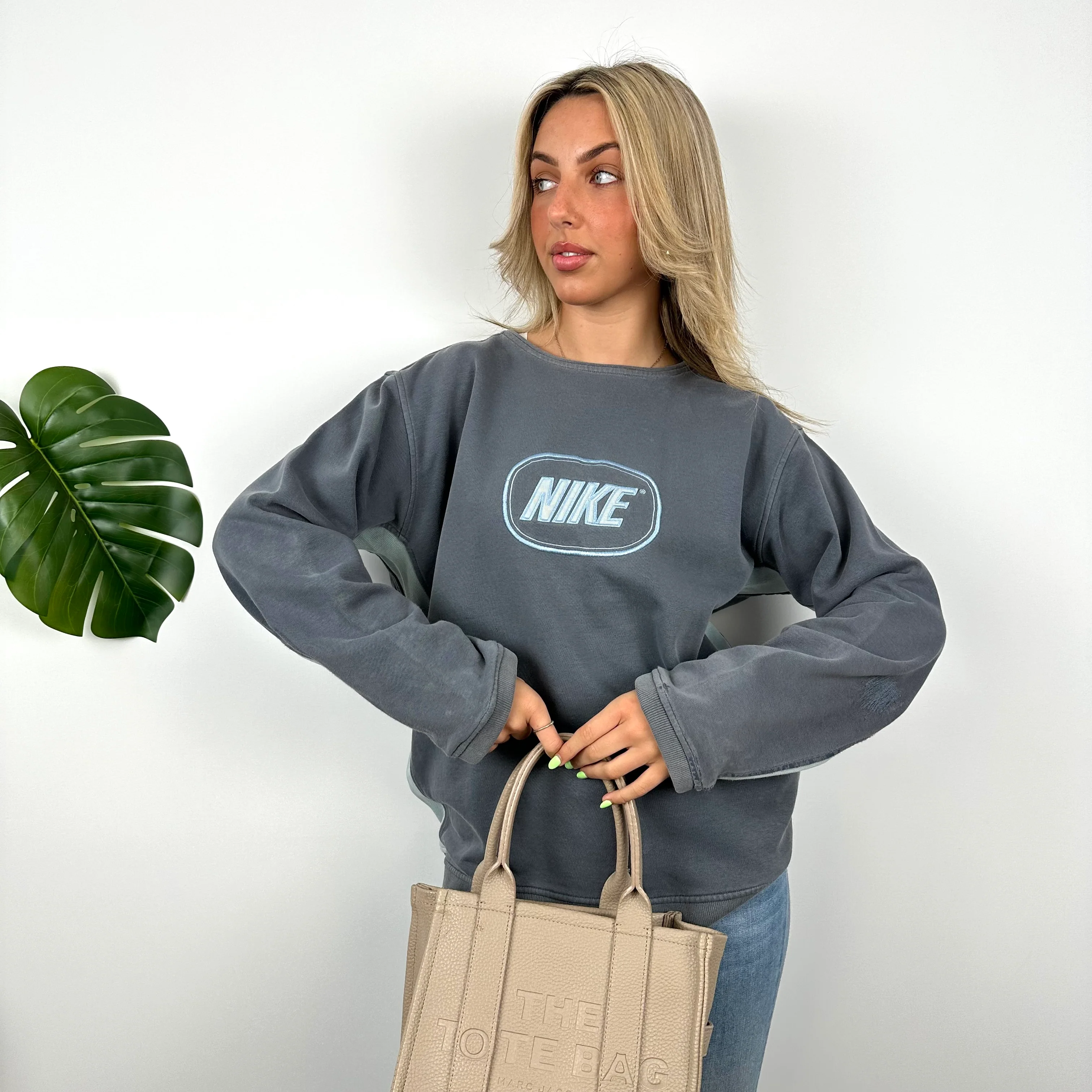 Nike Navy Embroidered Spell Out Sweatshirt (L) - Image 4
