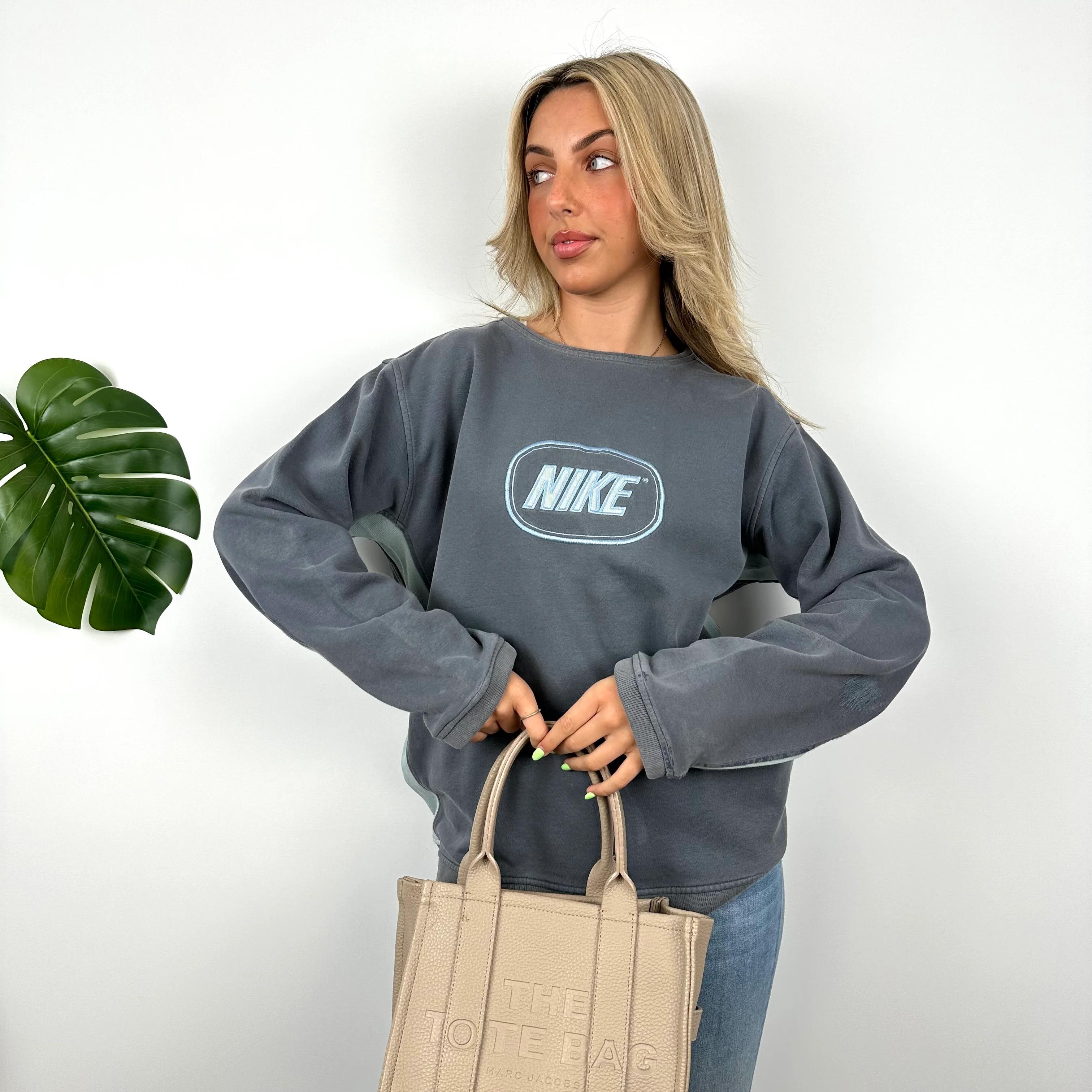 Nike Navy Embroidered Spell Out Sweatshirt (L) - Image 5