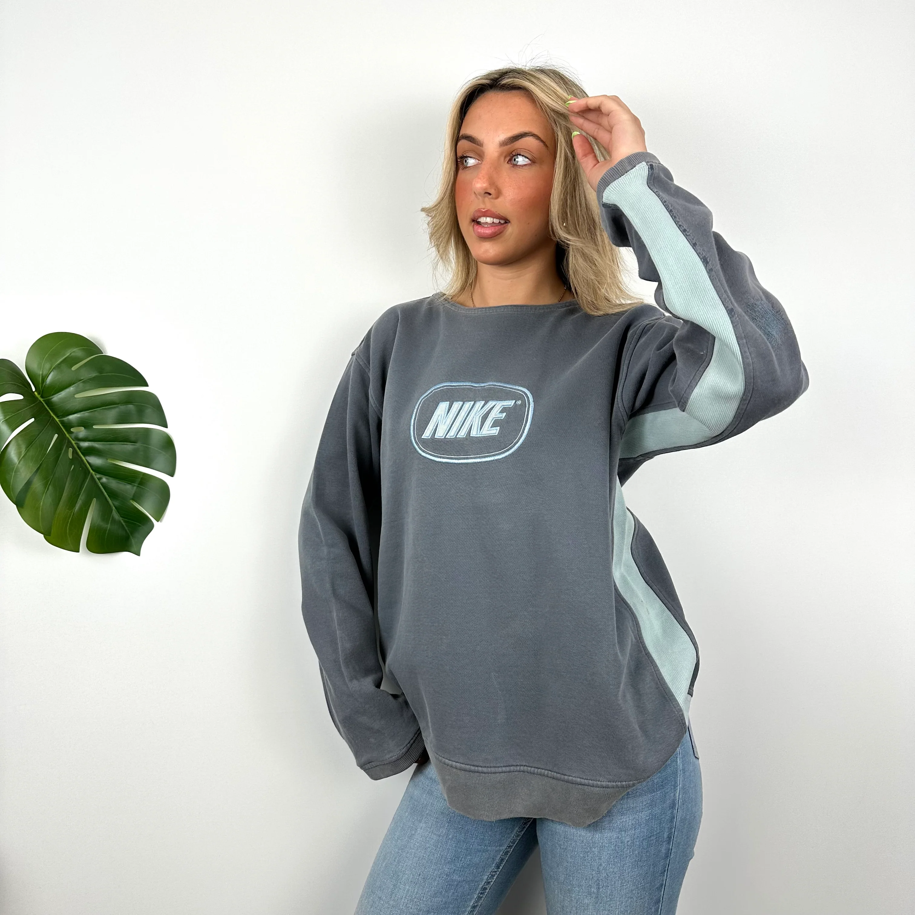 Nike Navy Embroidered Spell Out Sweatshirt (L) - Image 6