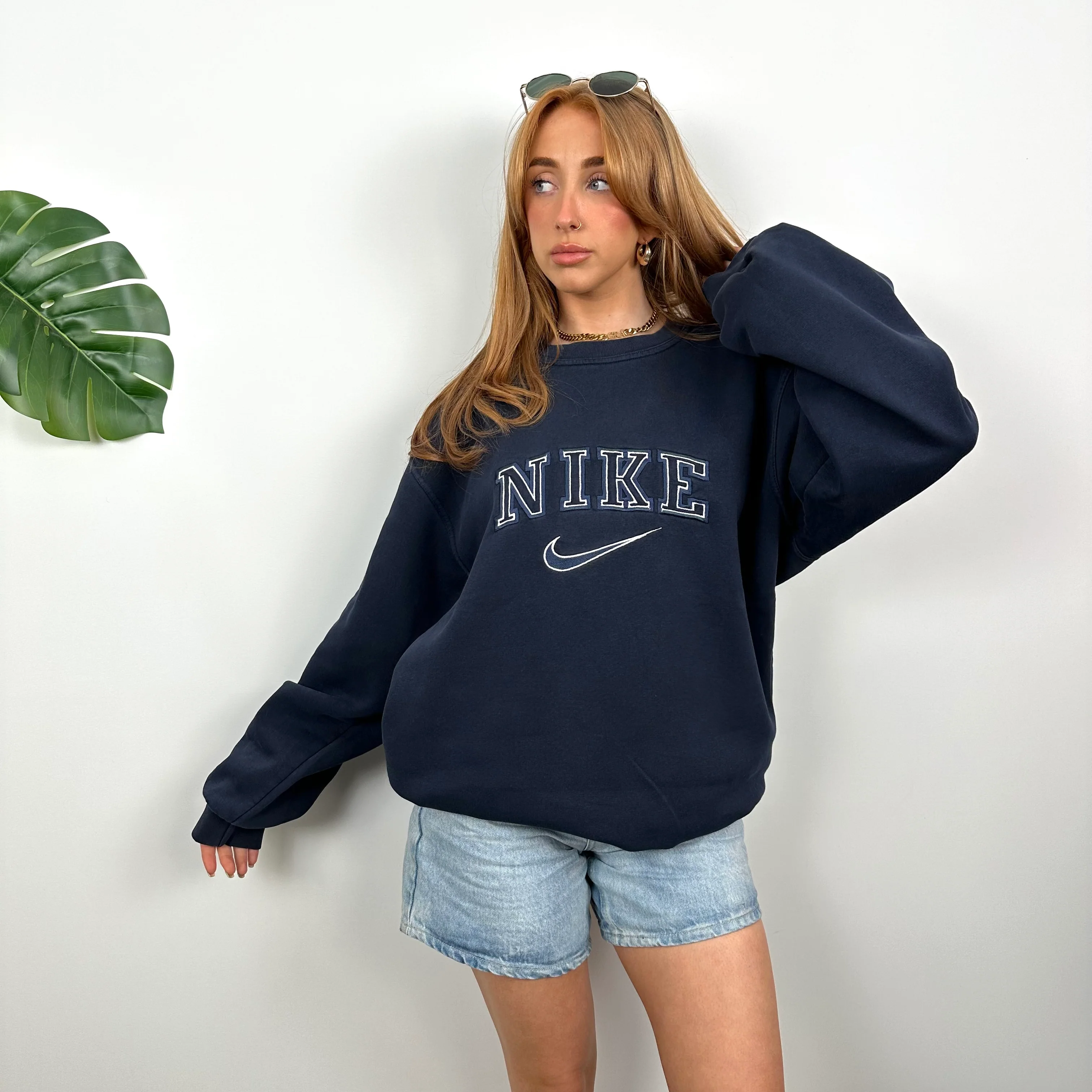 Nike Navy Embroidered Spell Out Sweatshirt (XL) - Image 2