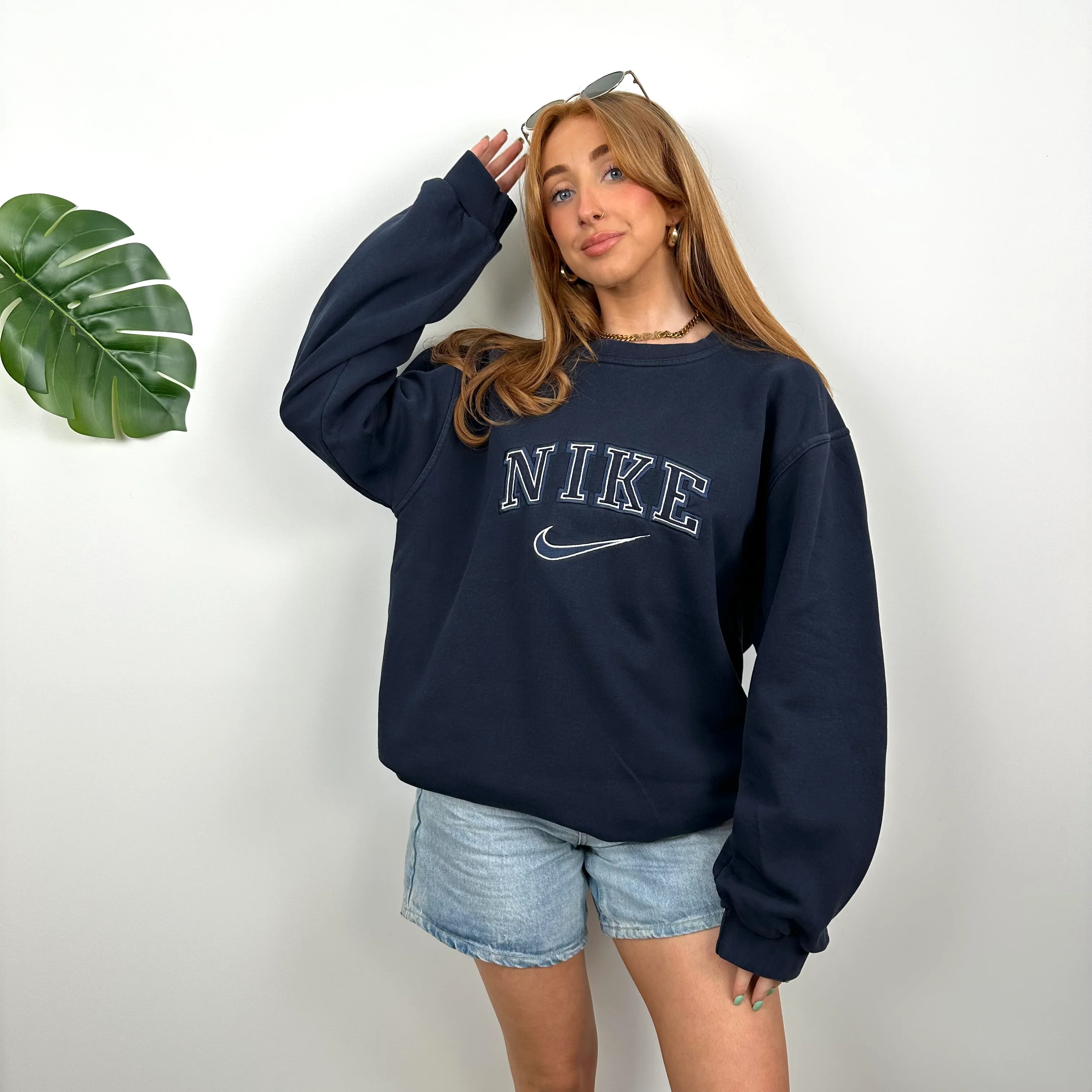 Nike Navy Embroidered Spell Out Sweatshirt (XL) - Image 3