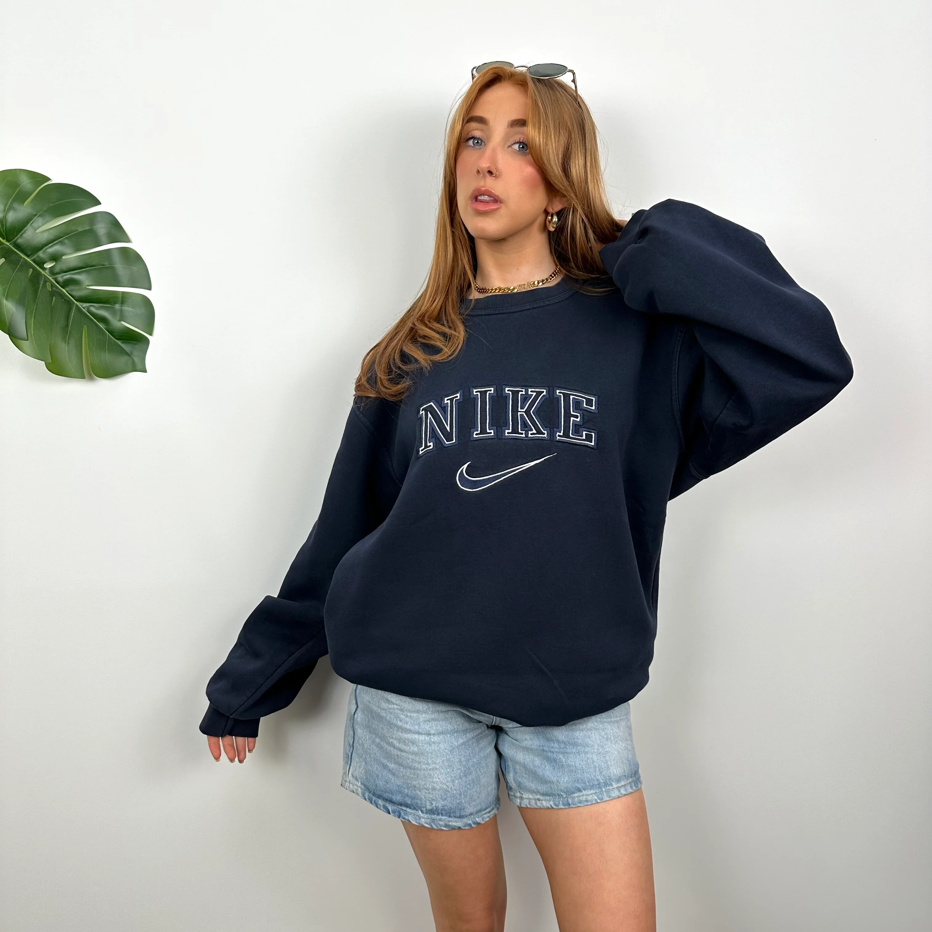 Nike Navy Embroidered Spell Out Sweatshirt (XL) - Image 4
