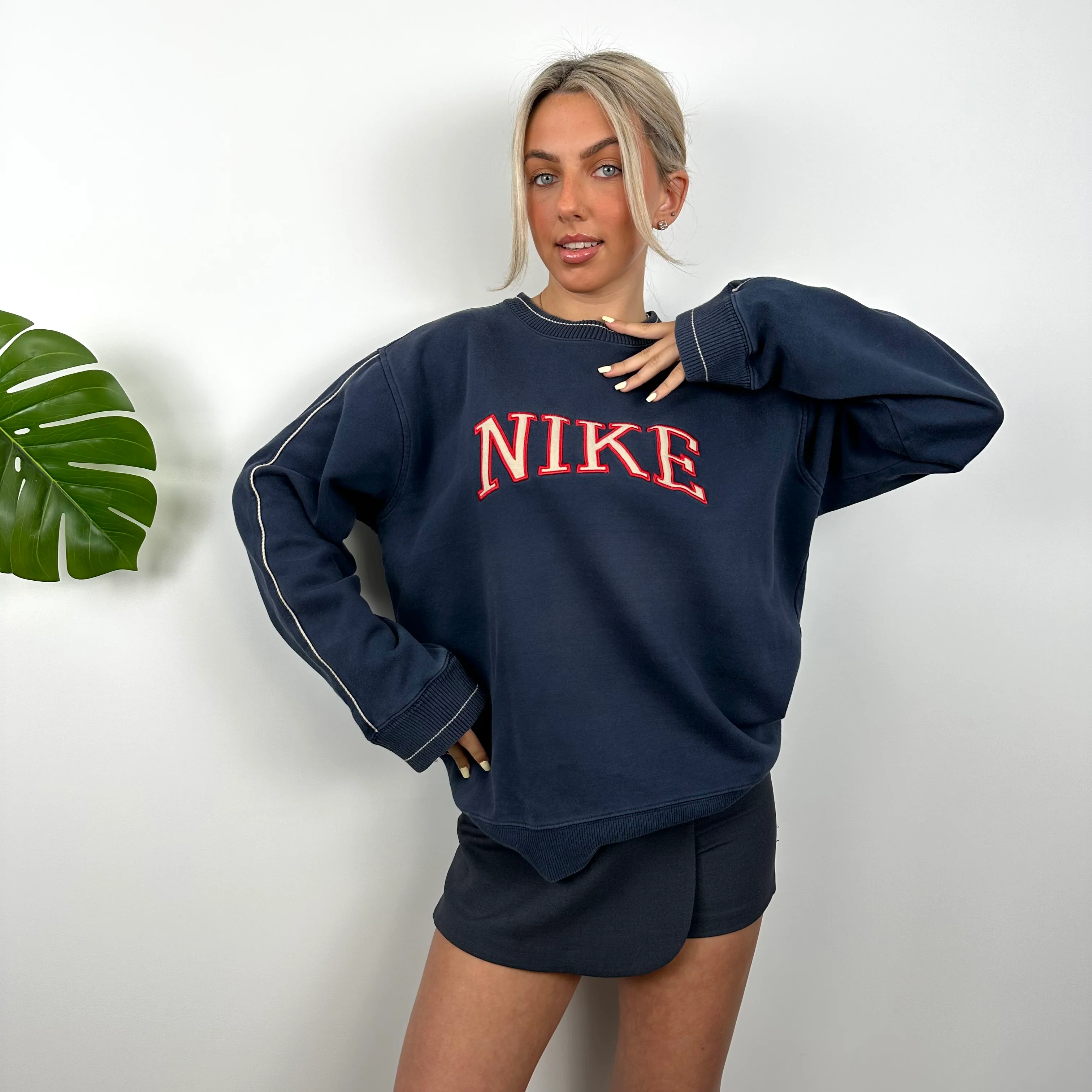Nike Navy Embroidered Spell Out Sweatshirt (M) - Image 2