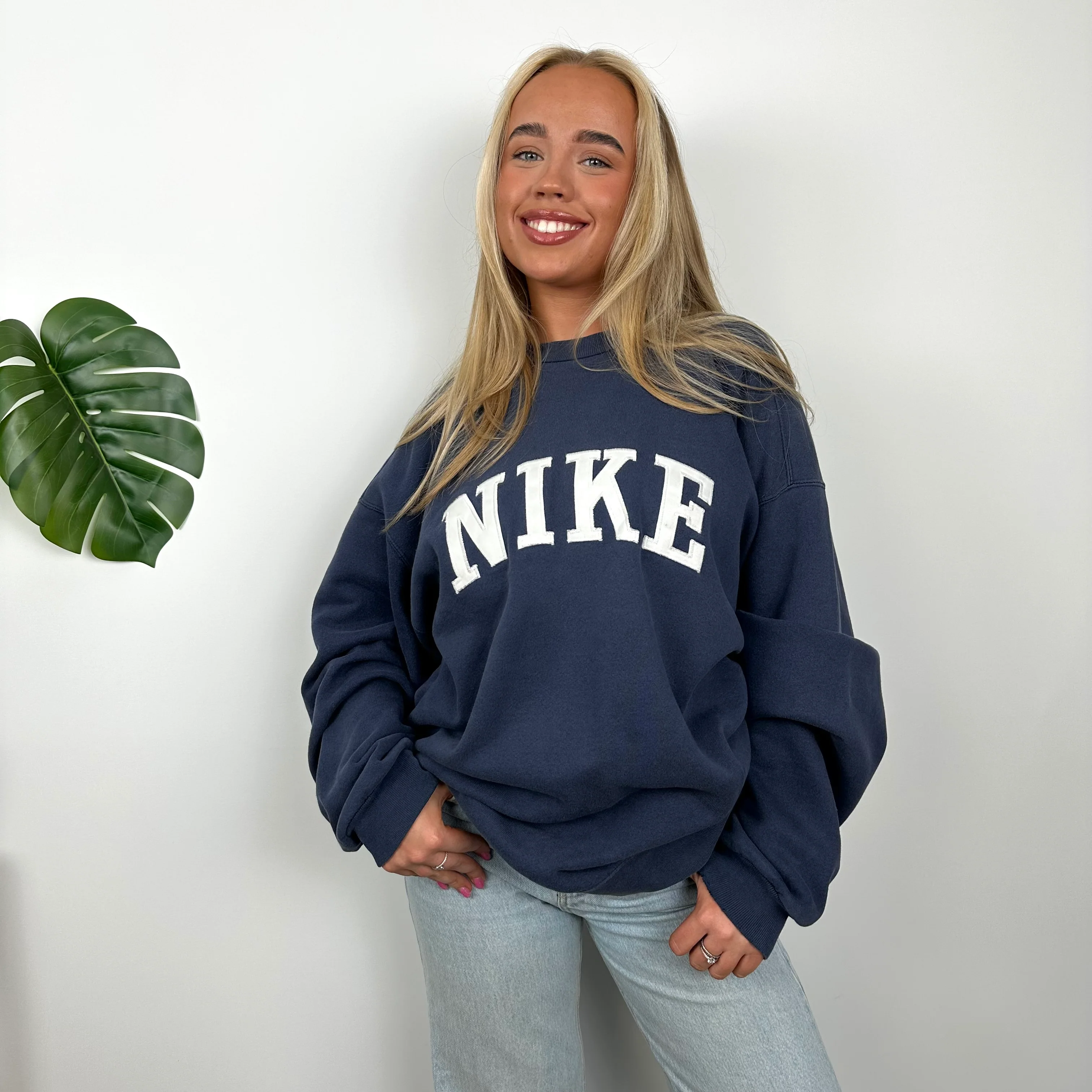 Nike Navy Embroidered Spell Out Sweatshirt (L)