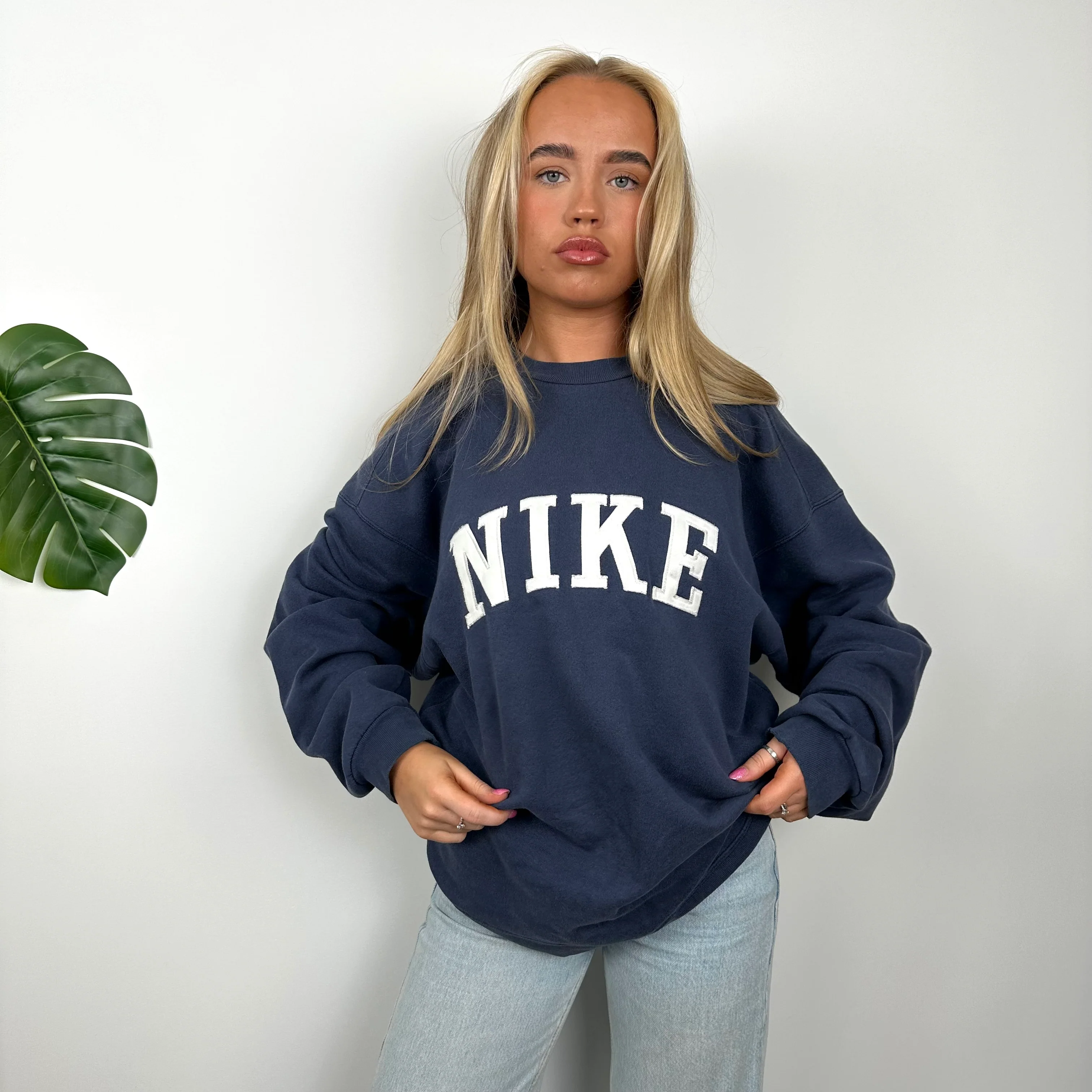 Nike Navy Embroidered Spell Out Sweatshirt (L) - Image 3