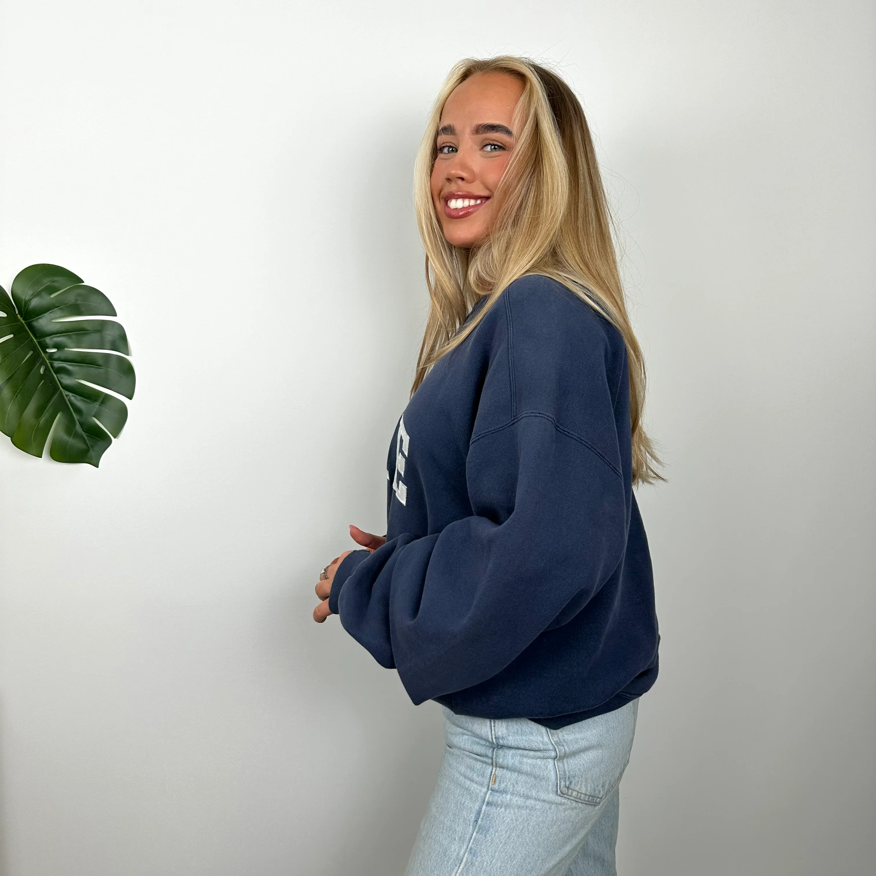 Nike Navy Embroidered Spell Out Sweatshirt (L) - Image 6