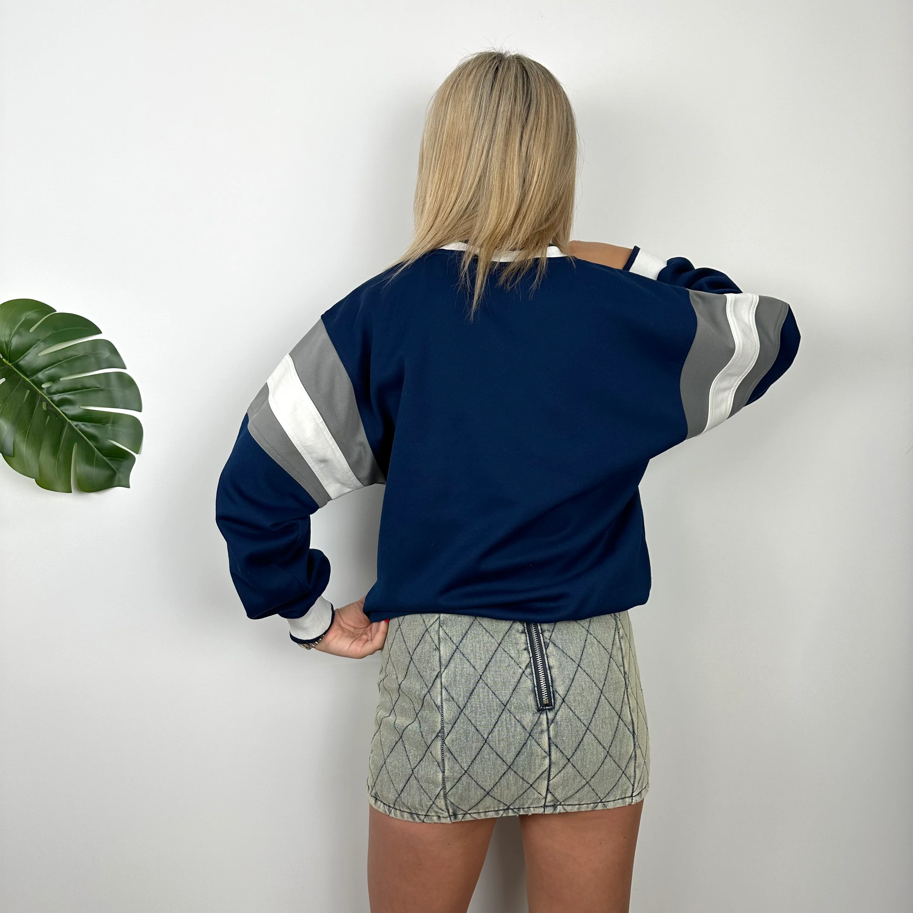 Nike Navy Embroidered Spell Out Sweatshirt (S) - Image 5