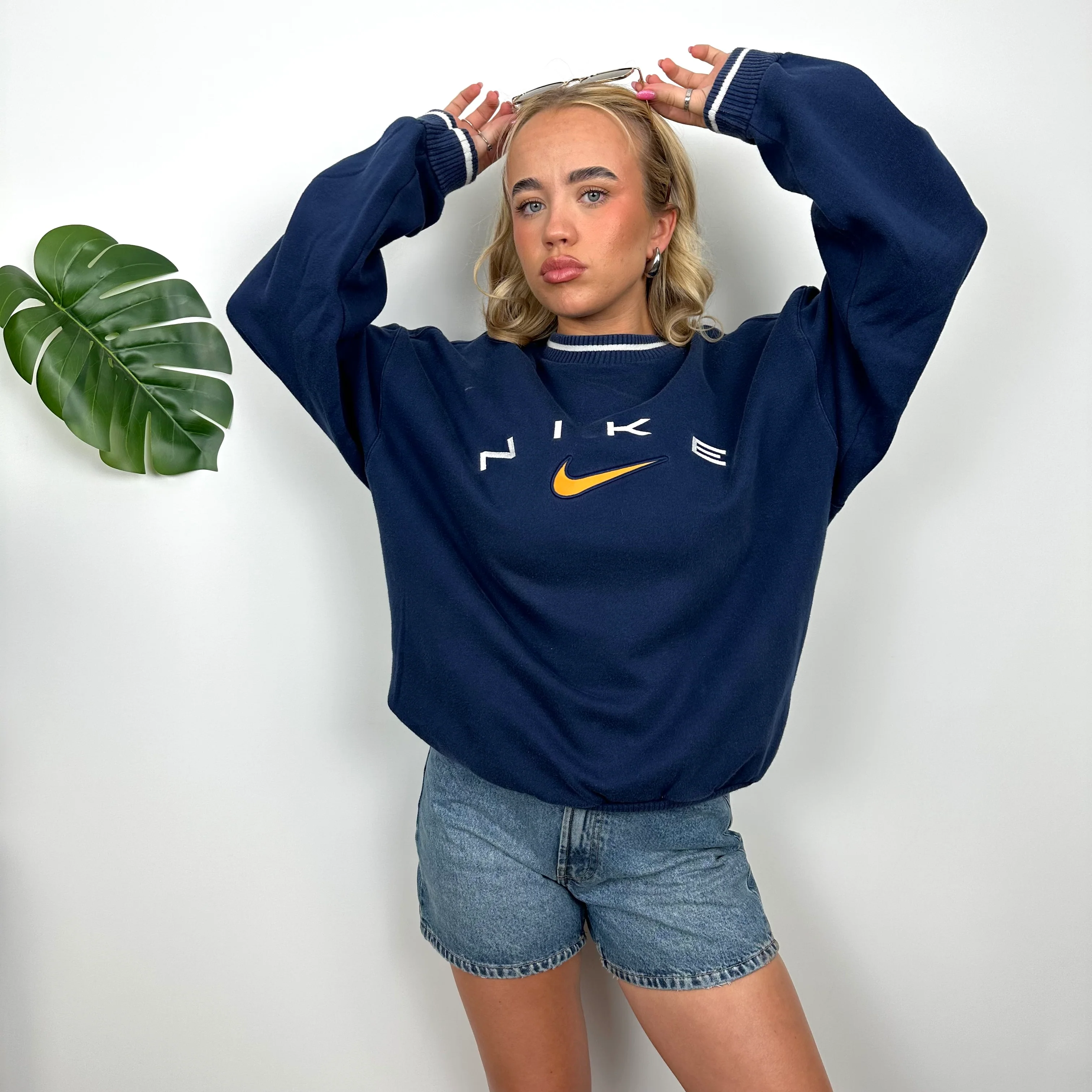 Nike Navy Embroidered Spell Out Sweatshirt (L) - Image 2