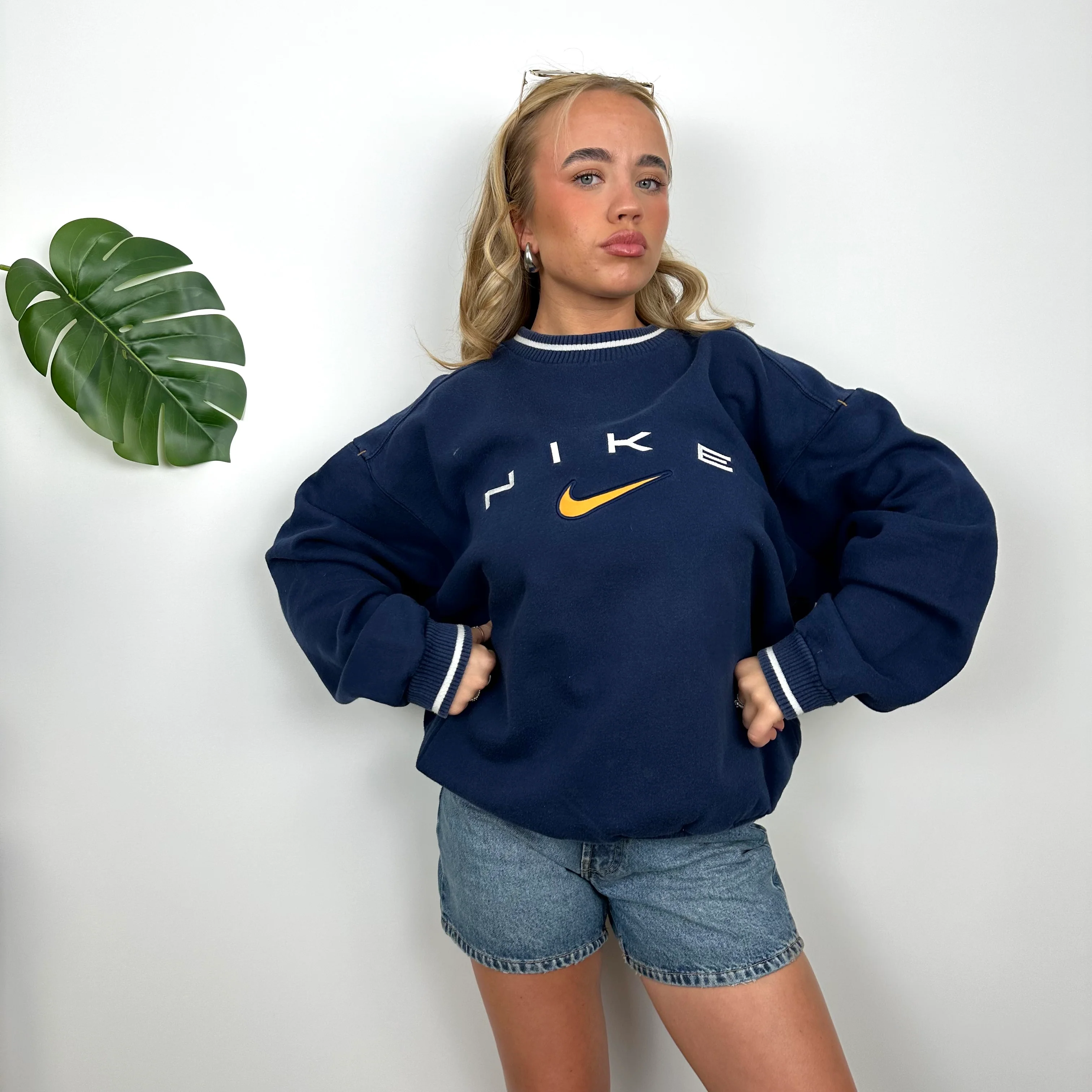 Nike Navy Embroidered Spell Out Sweatshirt (L) - Image 3