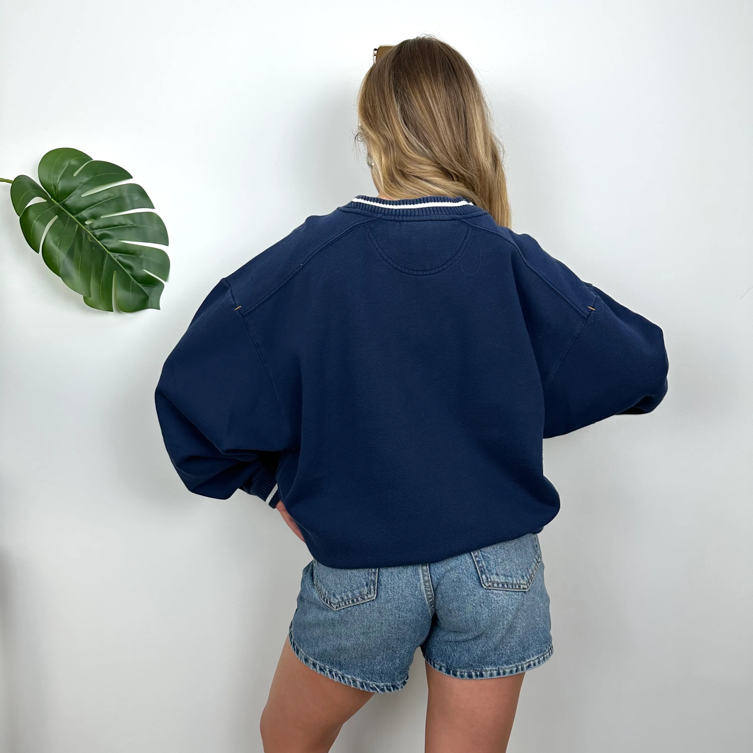 Nike Navy Embroidered Spell Out Sweatshirt (L) - Image 4