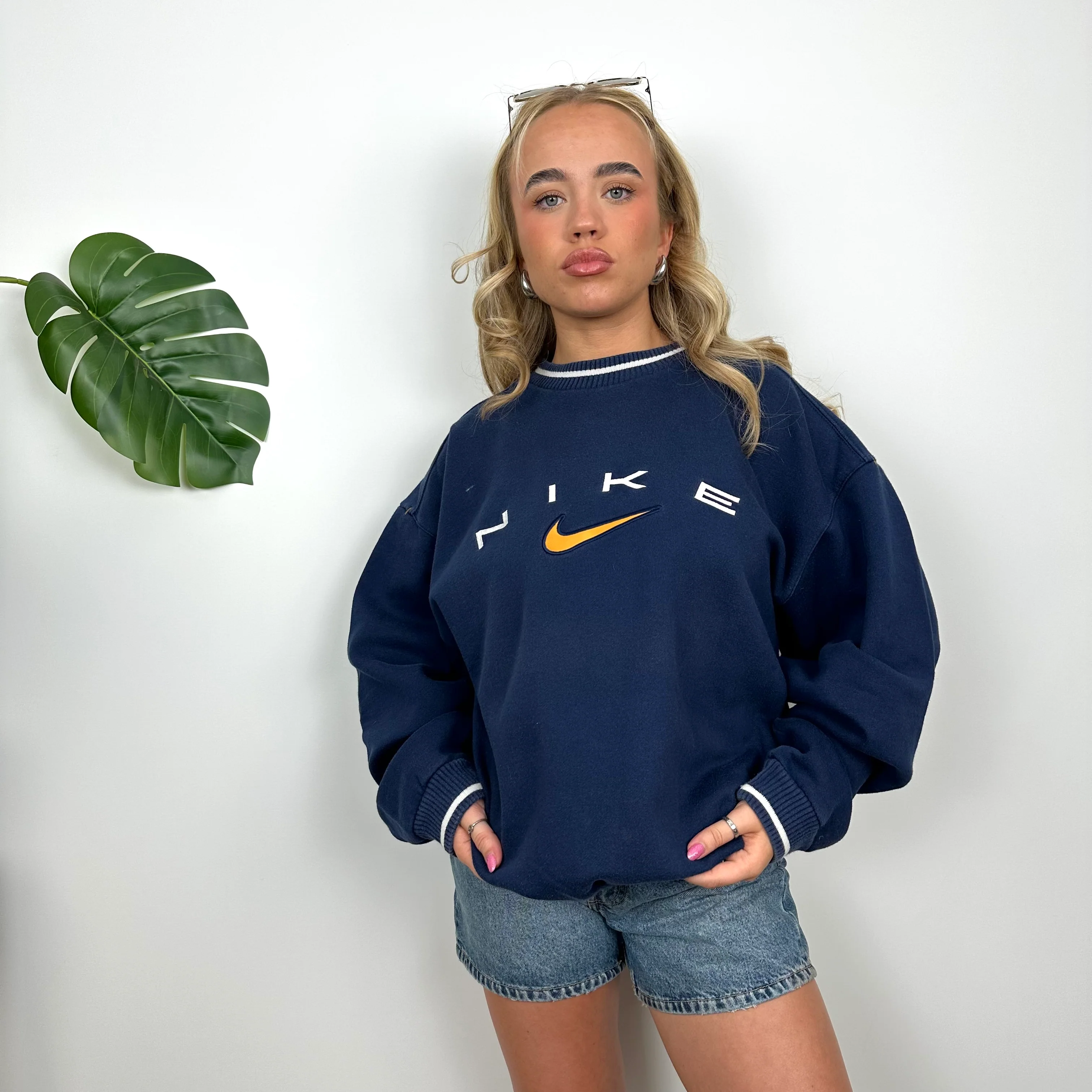 Nike Navy Embroidered Spell Out Sweatshirt (L) - Image 5
