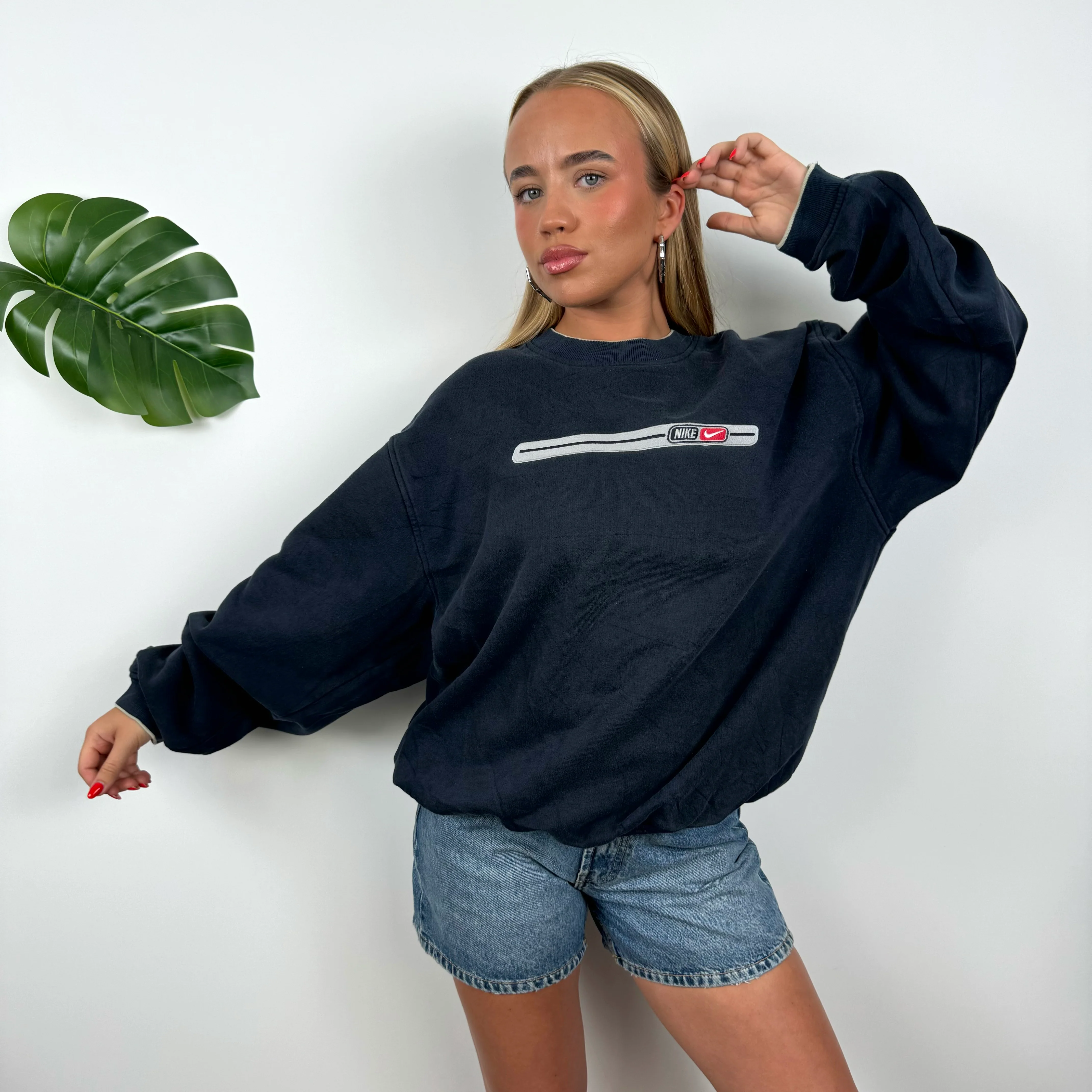 Nike Navy Embroidered Spell Out Sweatshirt (M) - Image 2