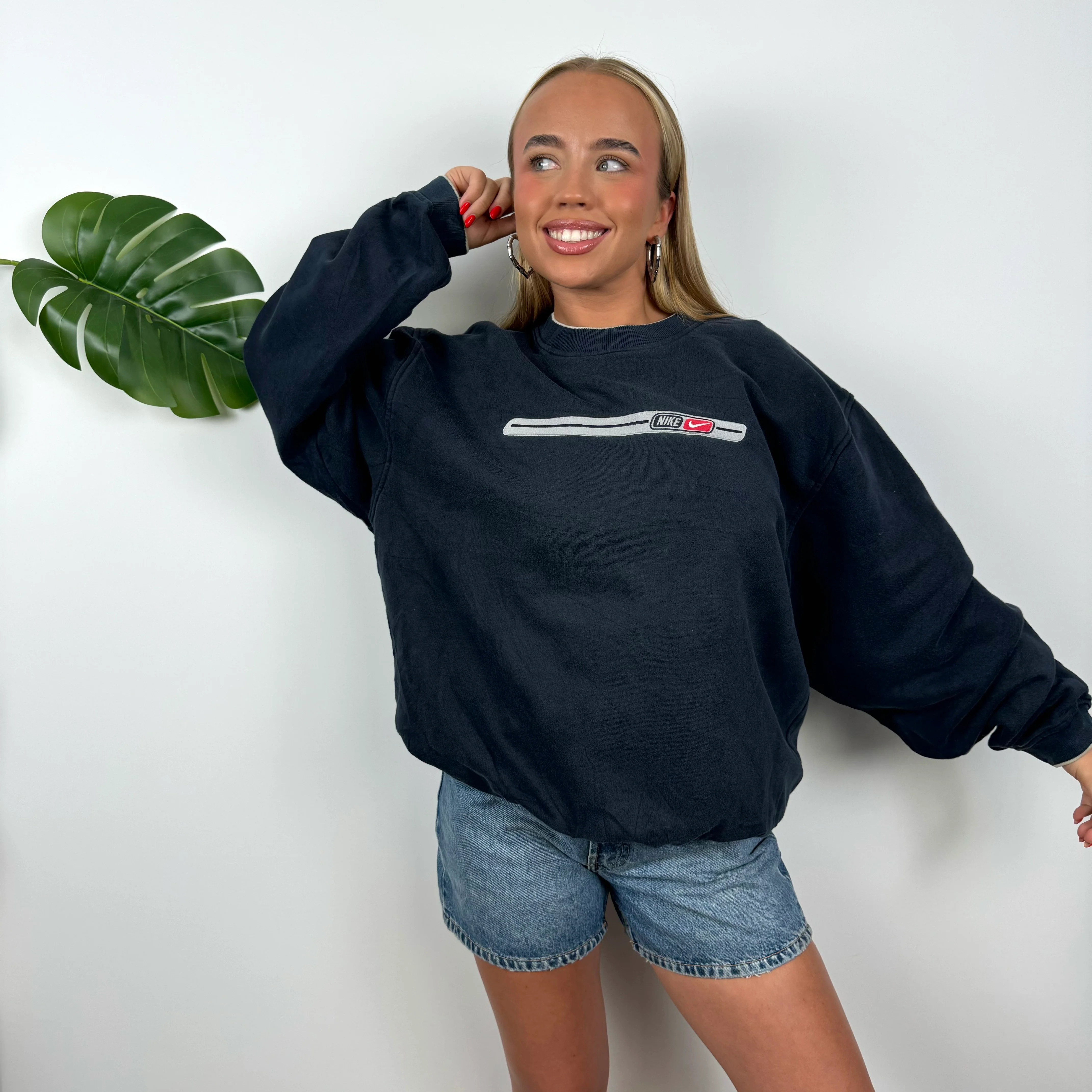 Nike Navy Embroidered Spell Out Sweatshirt (M) - Image 3