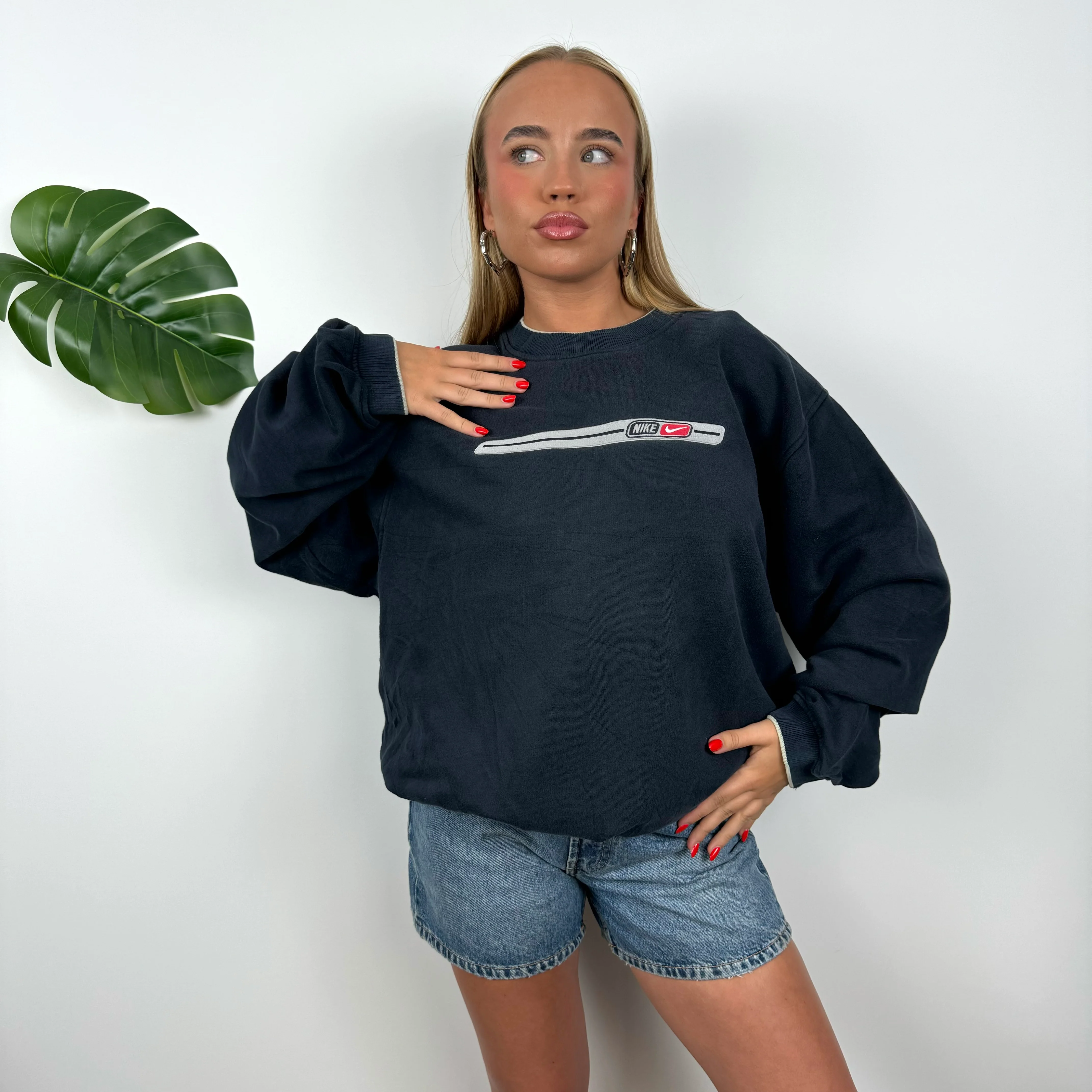 Nike Navy Embroidered Spell Out Sweatshirt (M) - Image 4