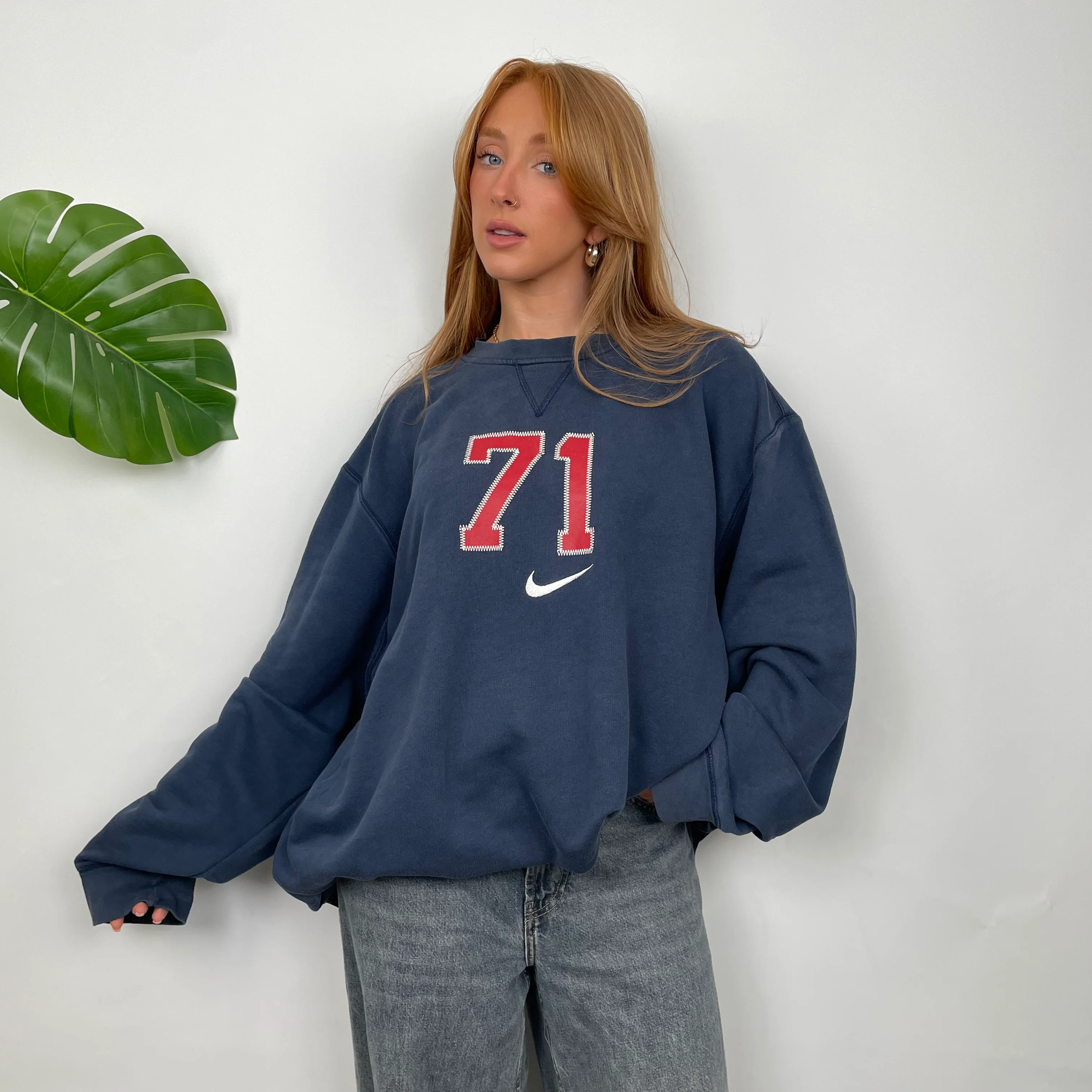 Nike Navy Embroidered Spell Out Sweatshirt (XXL) - Image 2