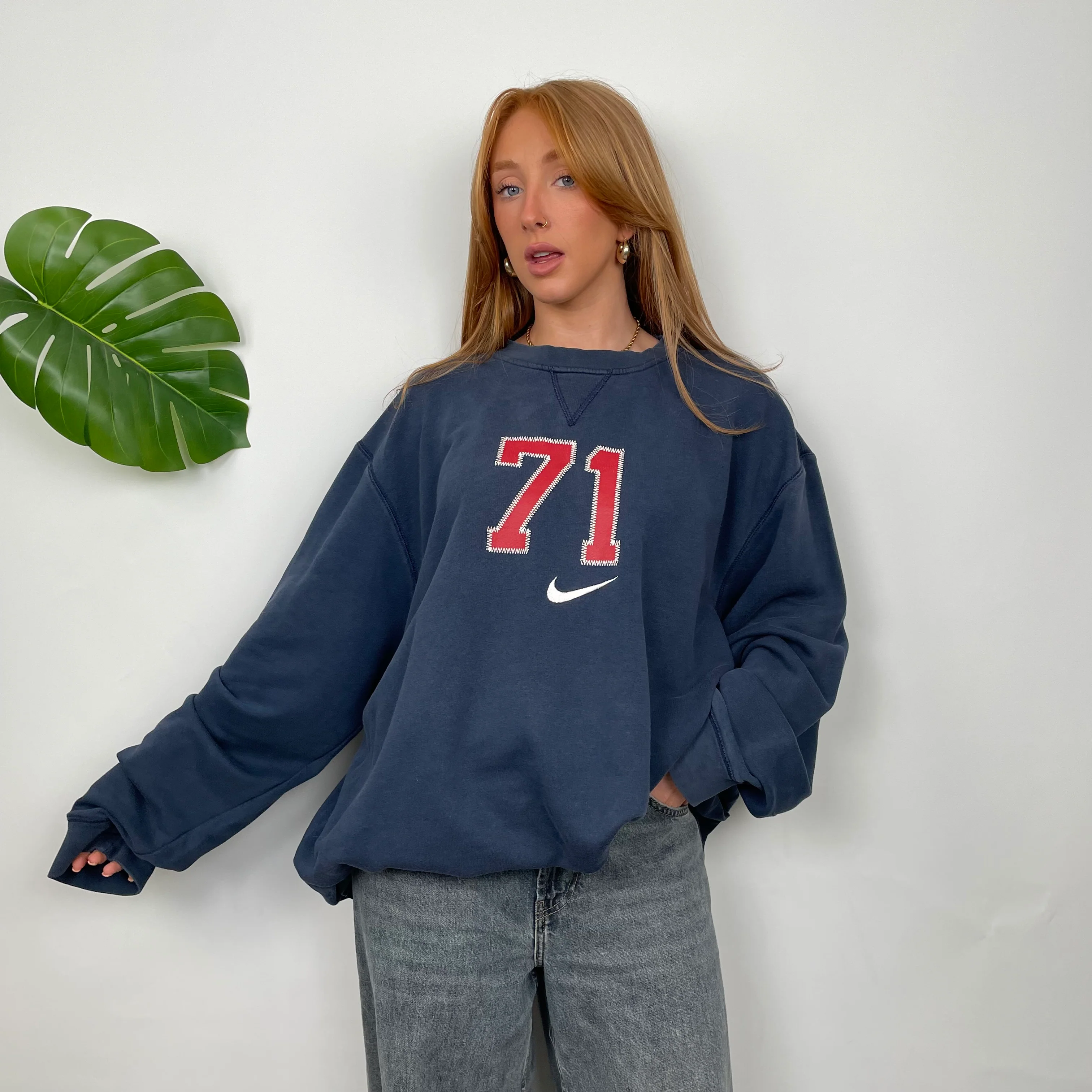 Nike Navy Embroidered Spell Out Sweatshirt (XXL) - Image 3