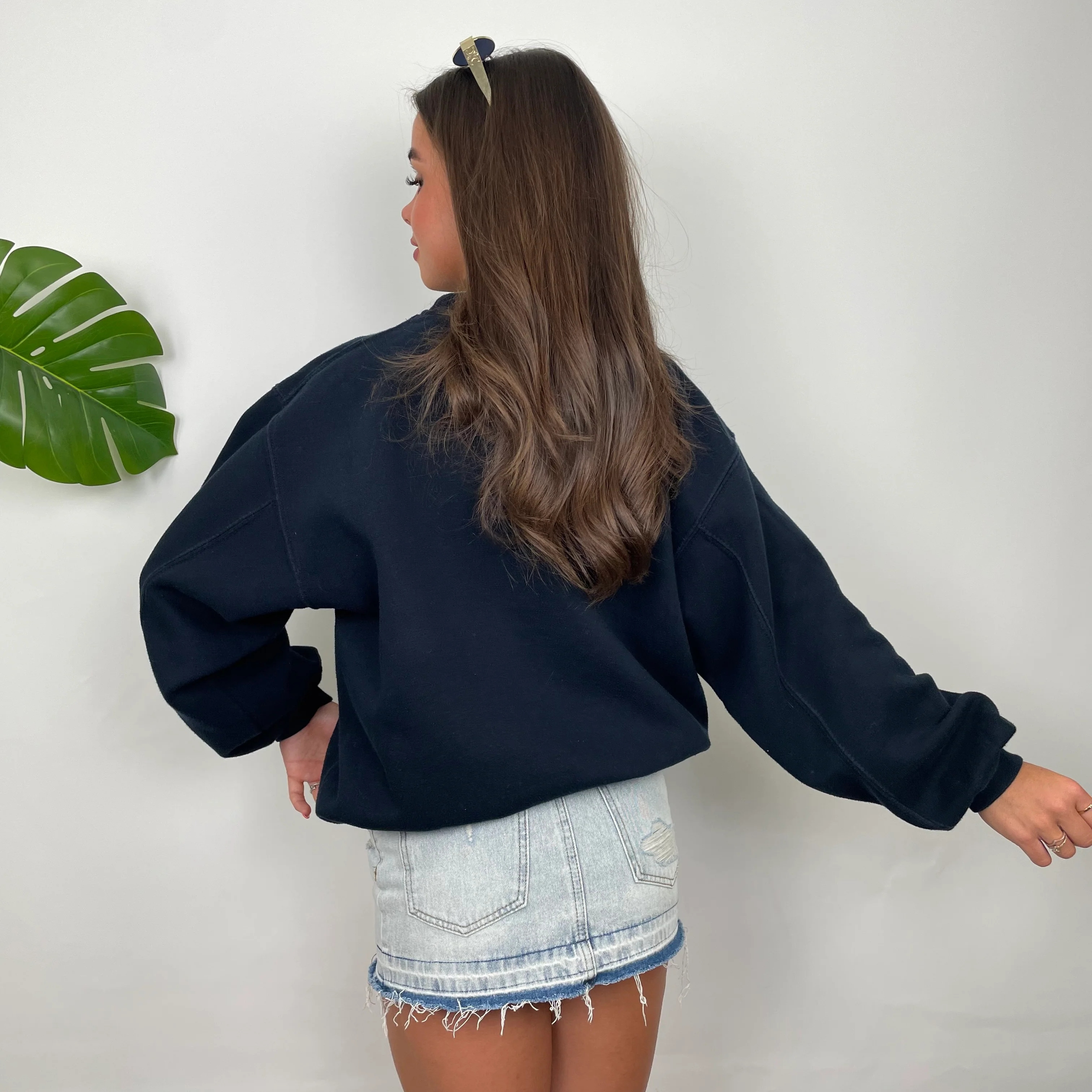 Nike Navy Embroidered Spell Out Sweatshirt (L) - Image 15