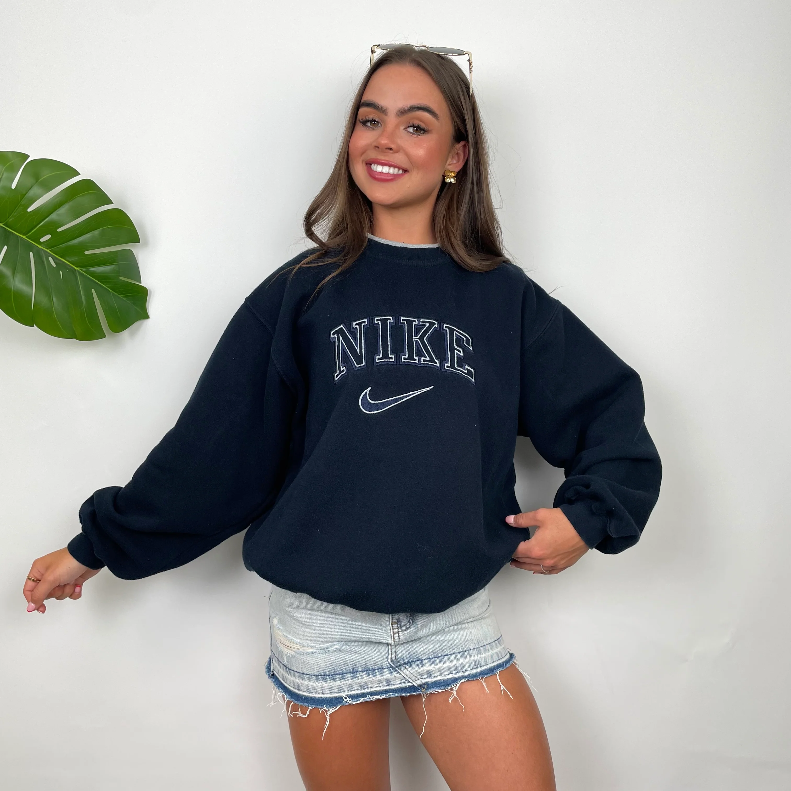 Nike Navy Embroidered Spell Out Sweatshirt (L) - Image 18