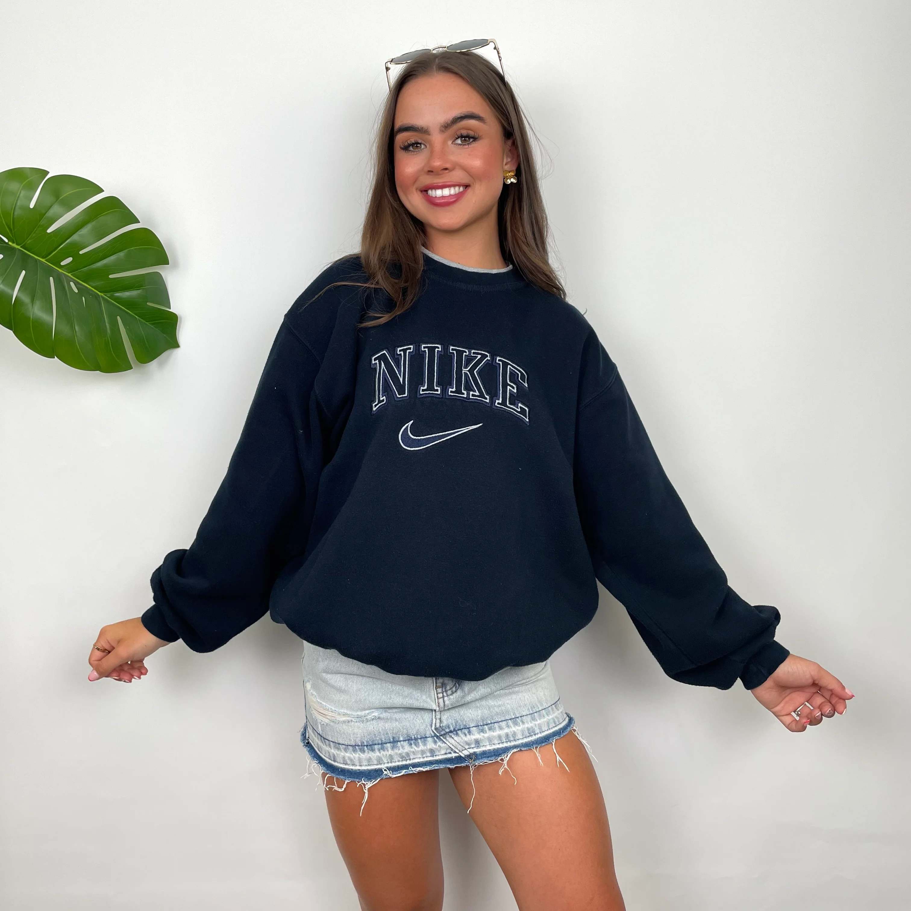 Nike Navy Embroidered Spell Out Sweatshirt (L) - Image 3