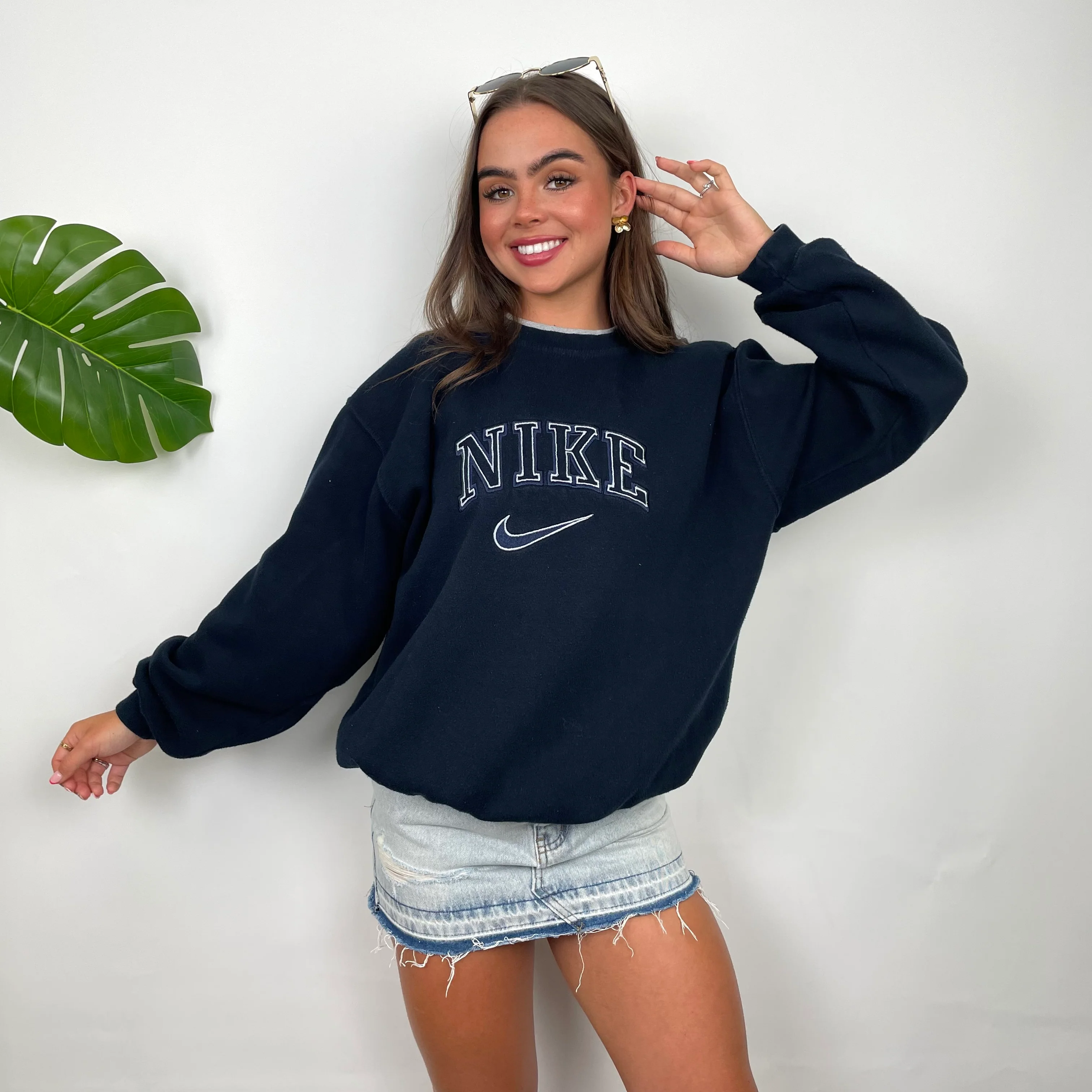 Nike Navy Embroidered Spell Out Sweatshirt (L) - Image 6