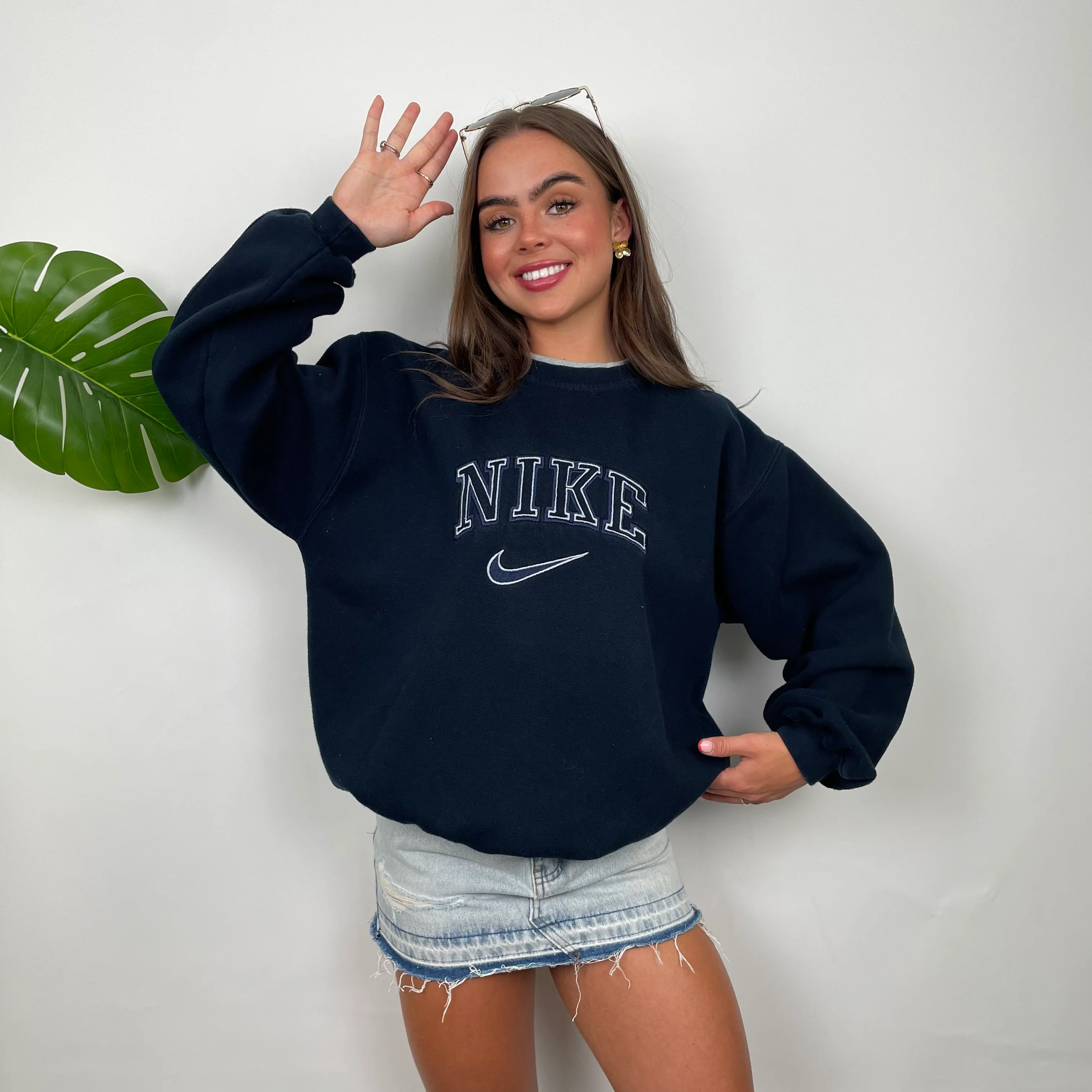 Nike Navy Embroidered Spell Out Sweatshirt (L) - Image 8