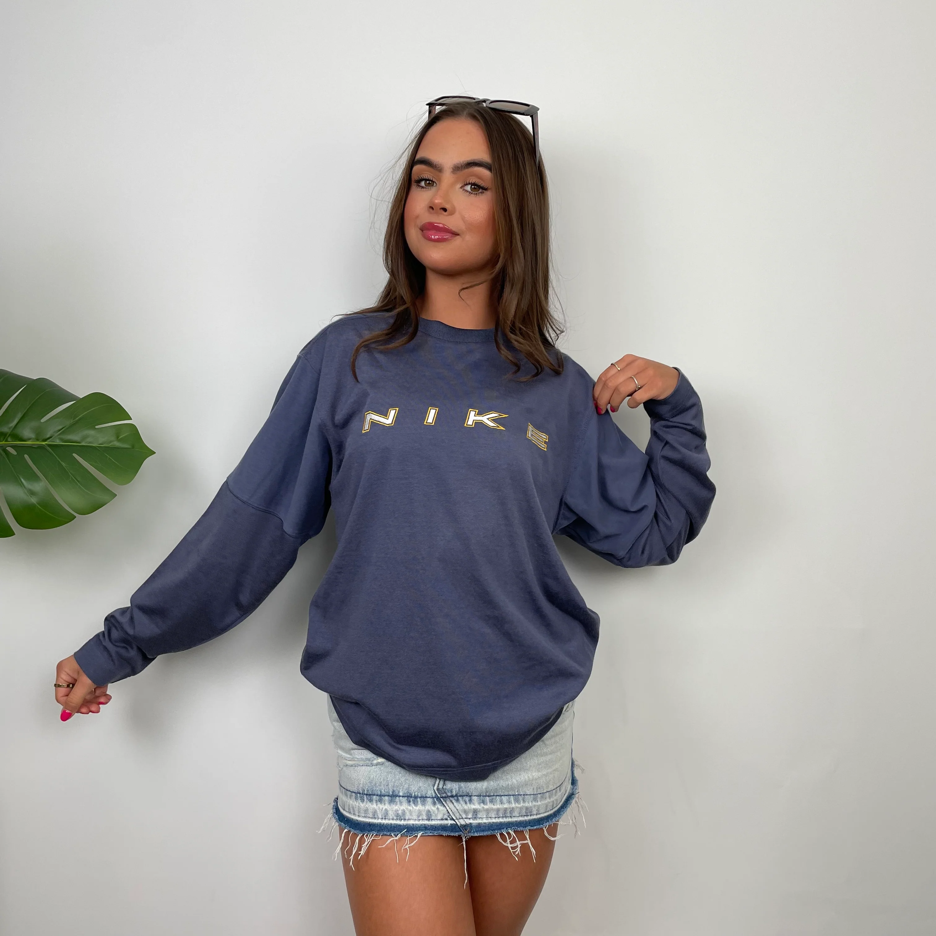 Nike Navy Embroidered Spell Out Sweatshirt (L) - Image 3