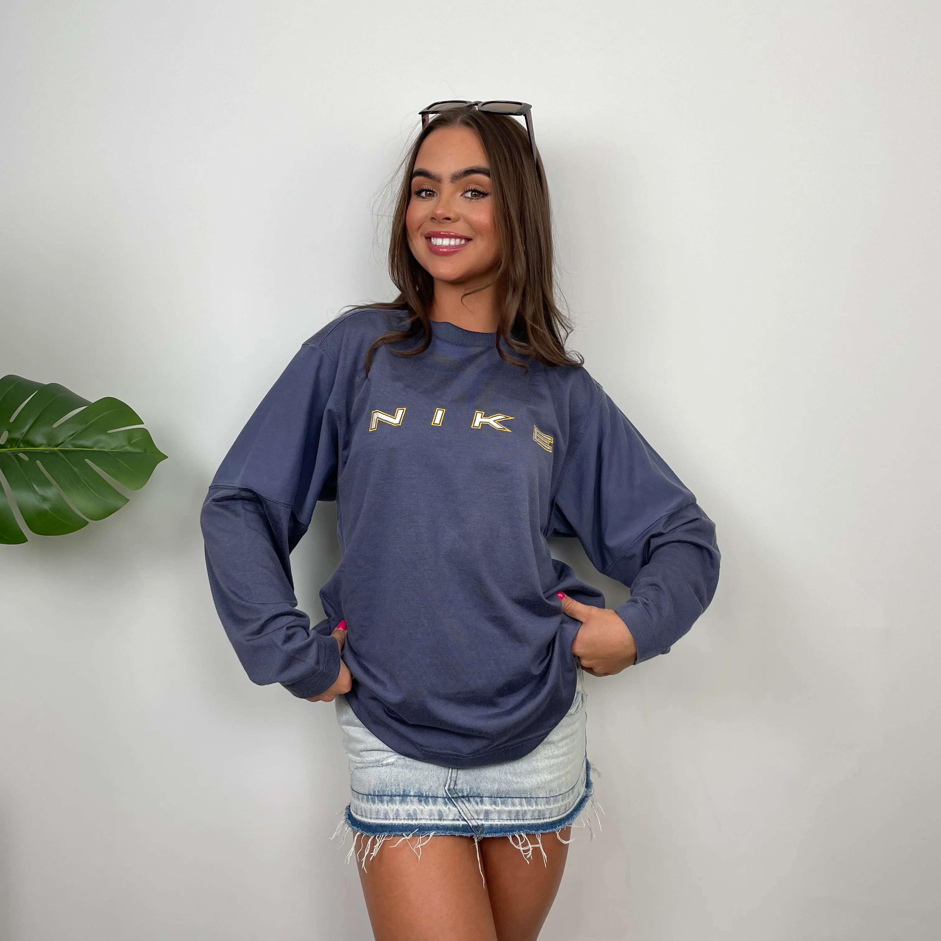 Nike Navy Embroidered Spell Out Sweatshirt (L) - Image 5