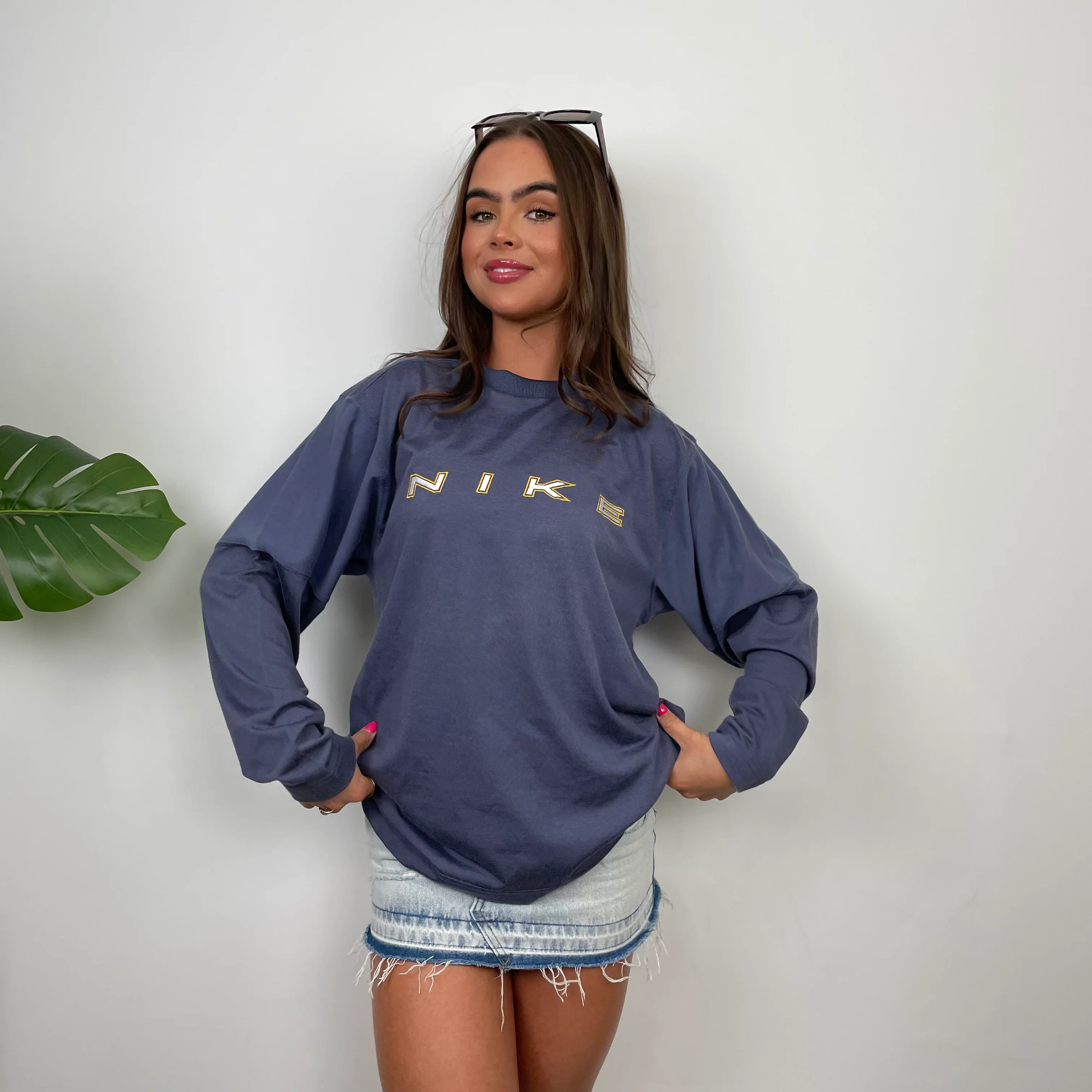 Nike Navy Embroidered Spell Out Sweatshirt (L) - Image 6