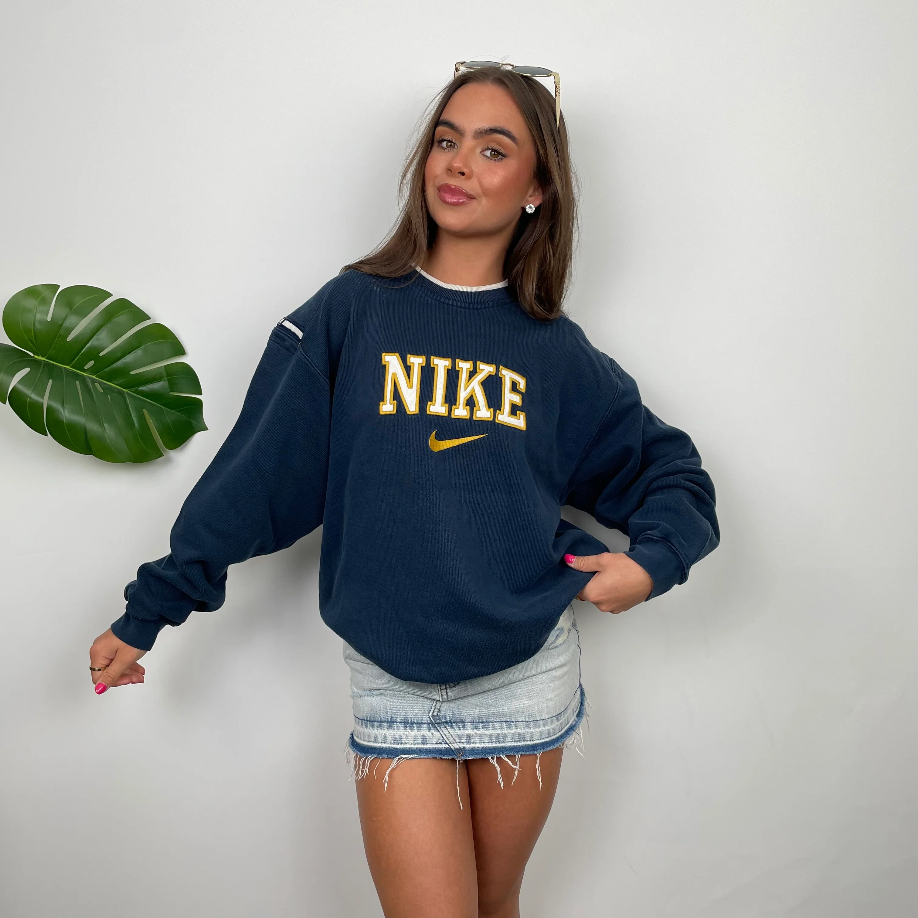 Nike Navy Embroidered Spell Out Sweatshirt (M) - Image 2
