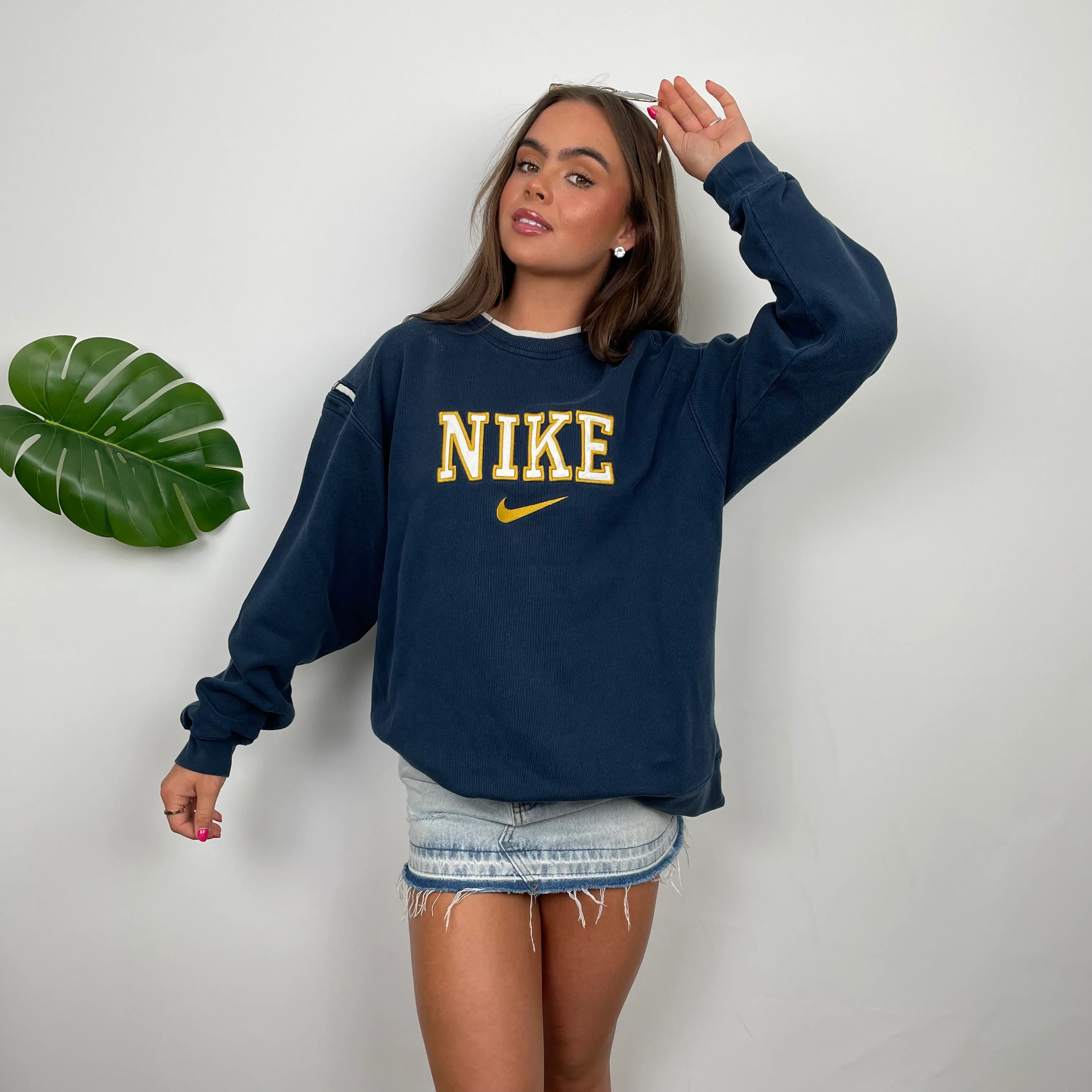 Nike Navy Embroidered Spell Out Sweatshirt (M) - Image 3