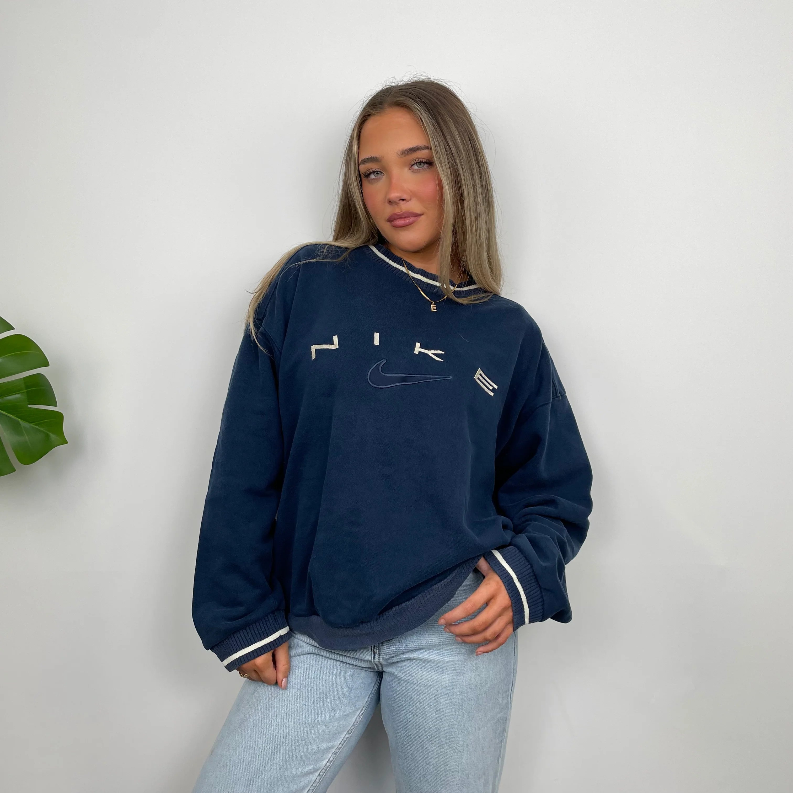 Nike Navy Embroidered Spell Out Sweatshirt (S)