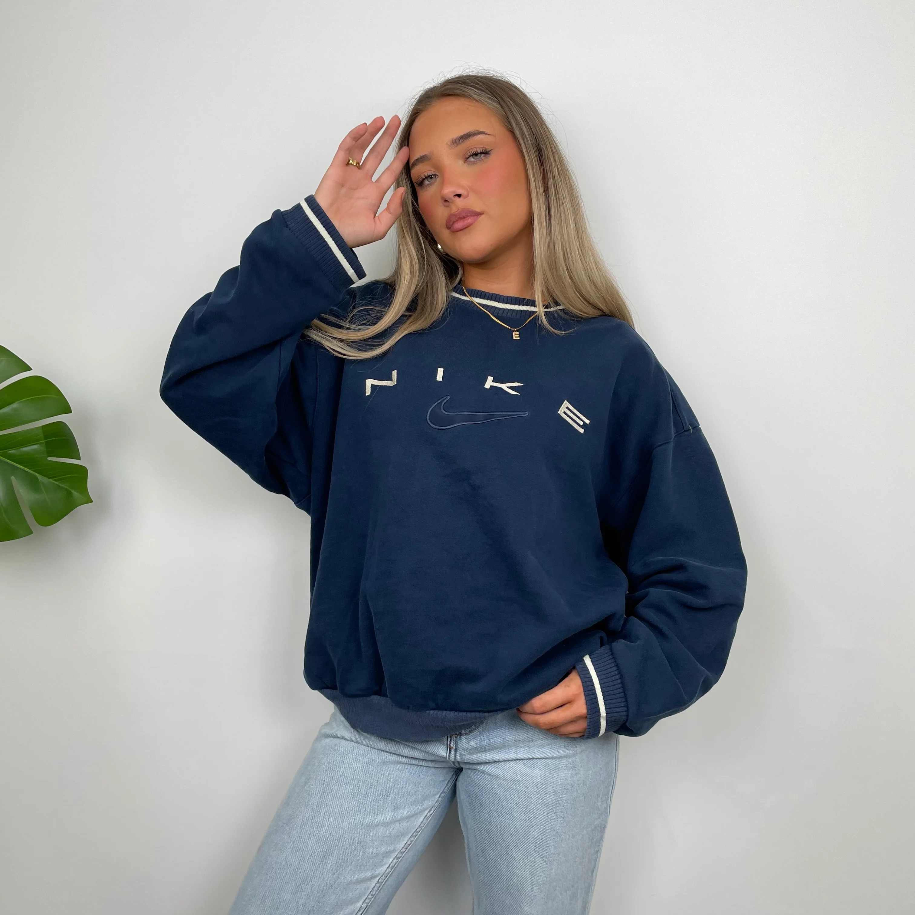 Nike Navy Embroidered Spell Out Sweatshirt (S) - Image 2