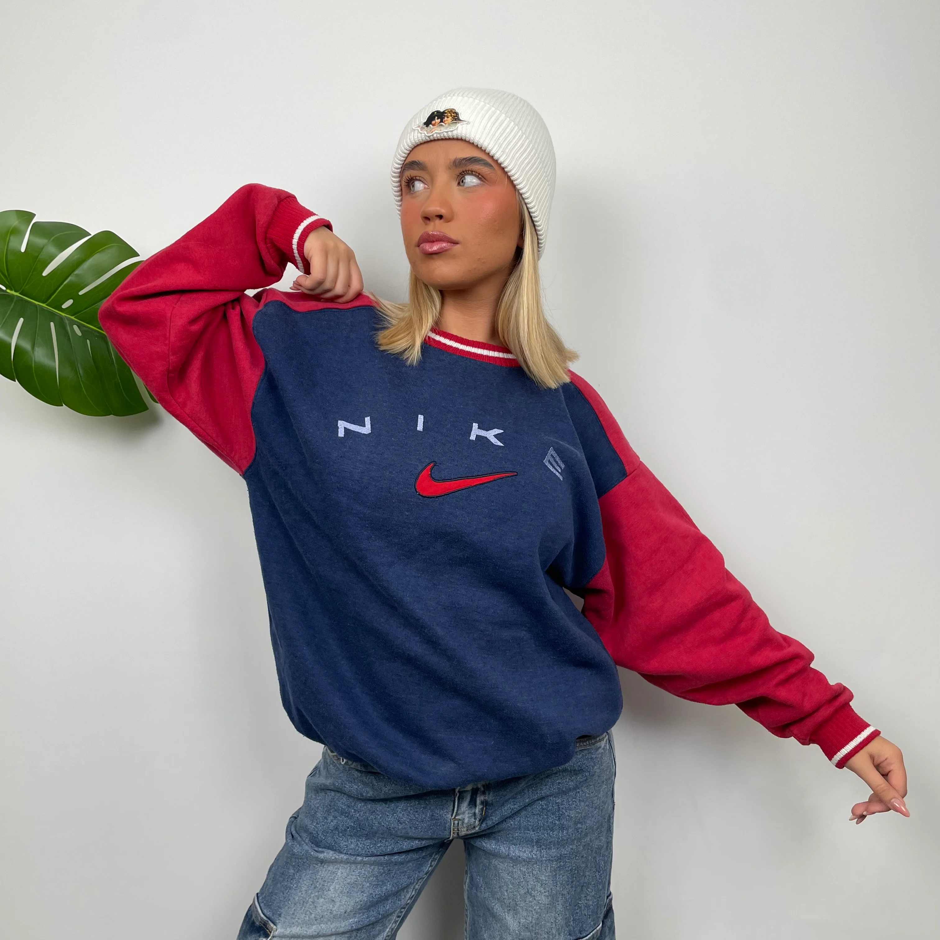 Nike Navy Embroidered Spell Out Sweatshirt (L) - Image 3