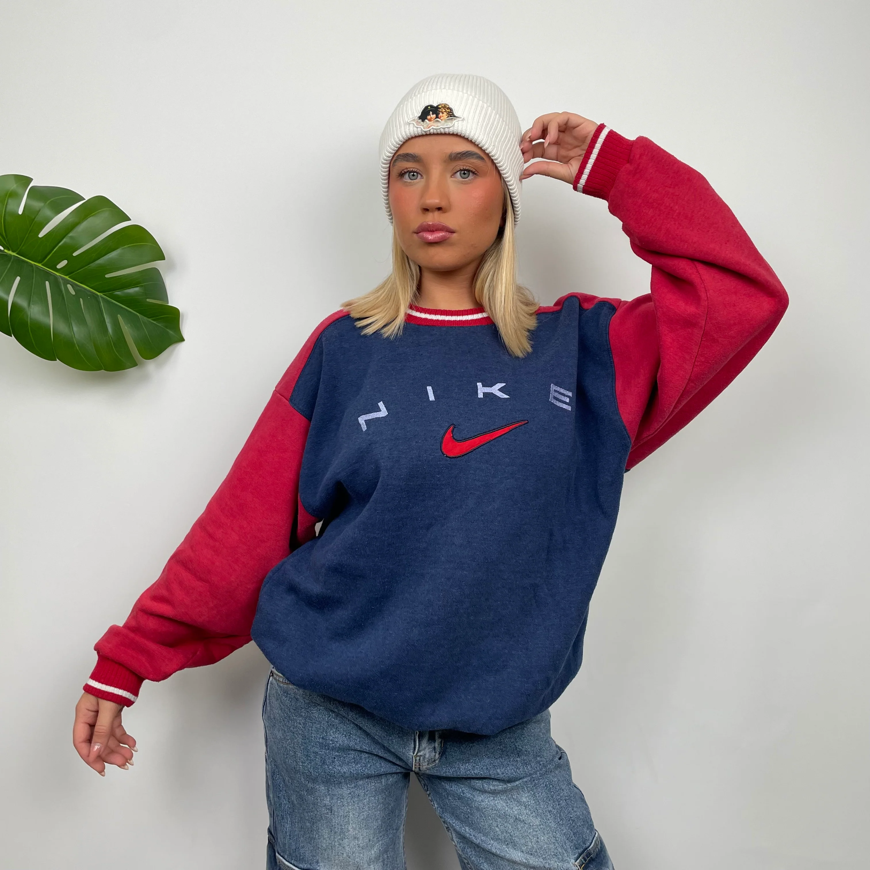 Nike Navy Embroidered Spell Out Sweatshirt (L) - Image 4