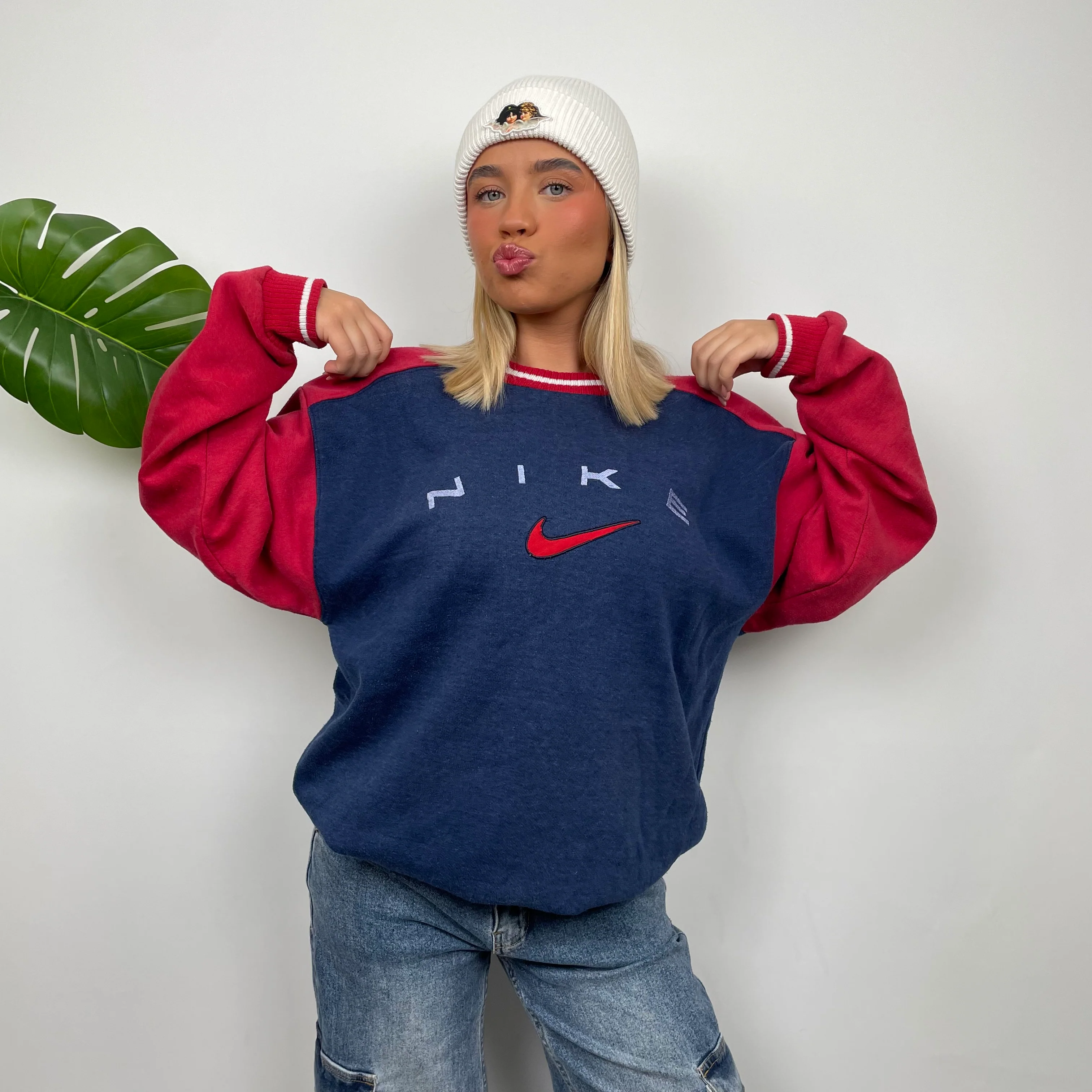 Nike Navy Embroidered Spell Out Sweatshirt (L) - Image 5