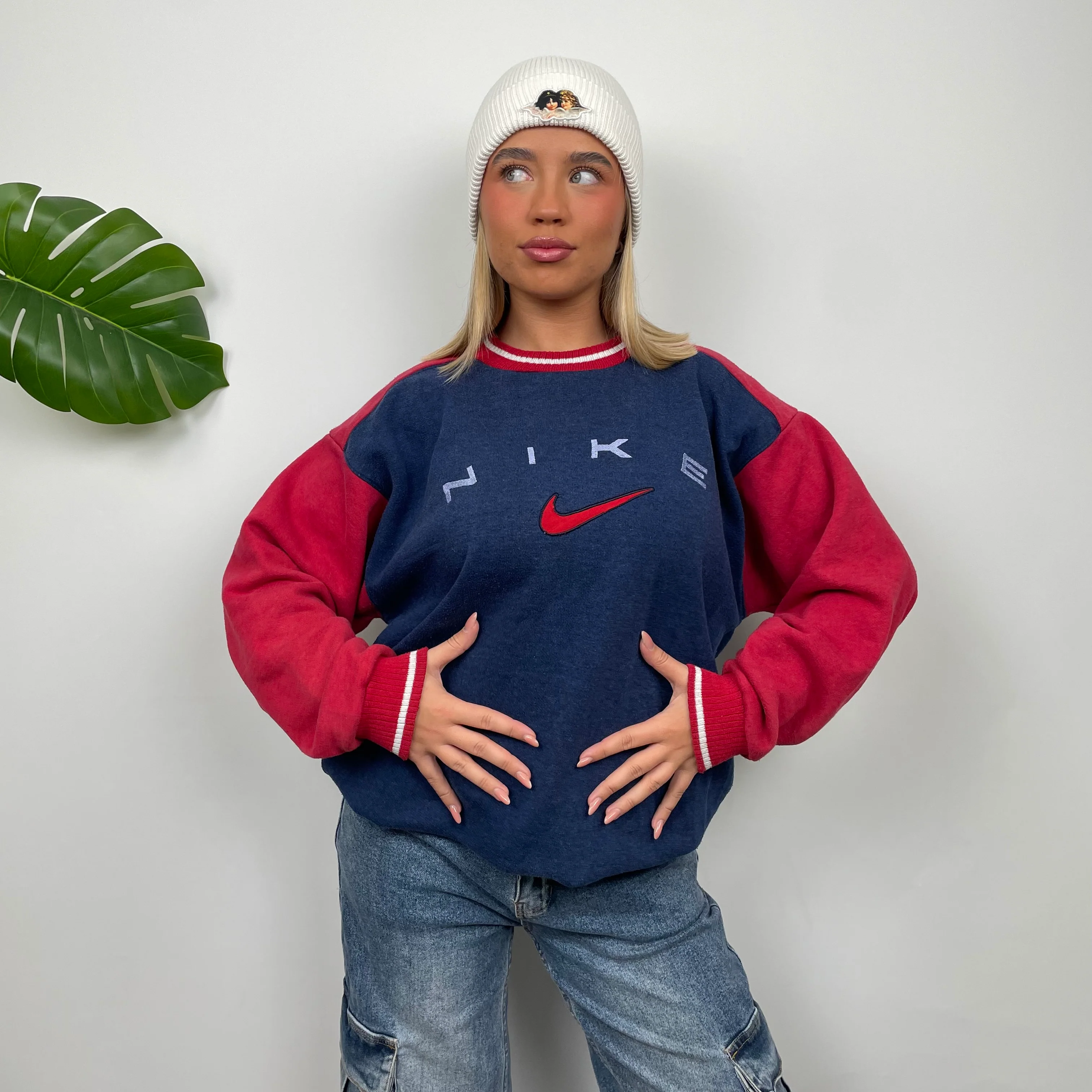 Nike Navy Embroidered Spell Out Sweatshirt (L) - Image 6