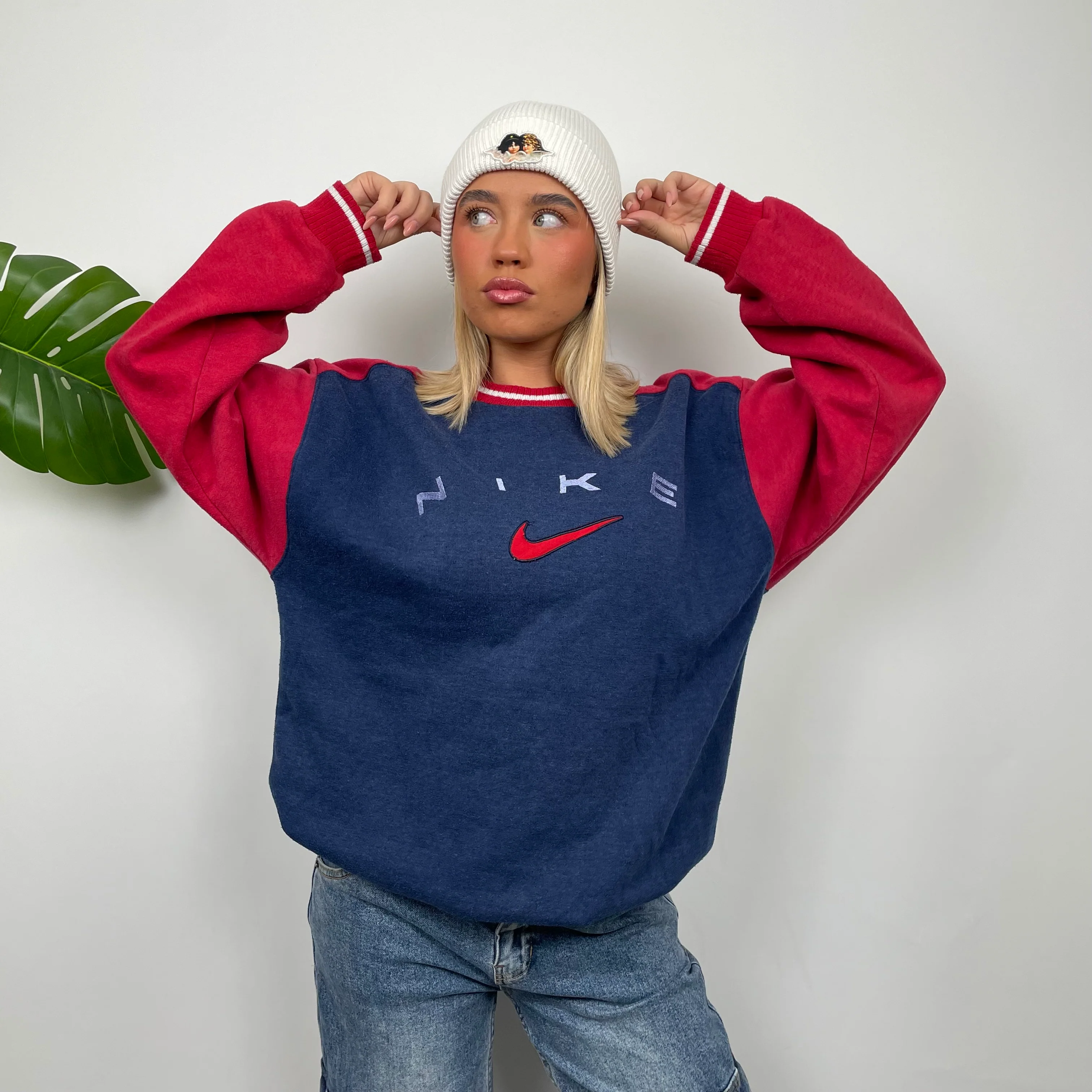 Nike Navy Embroidered Spell Out Sweatshirt (L) - Image 7