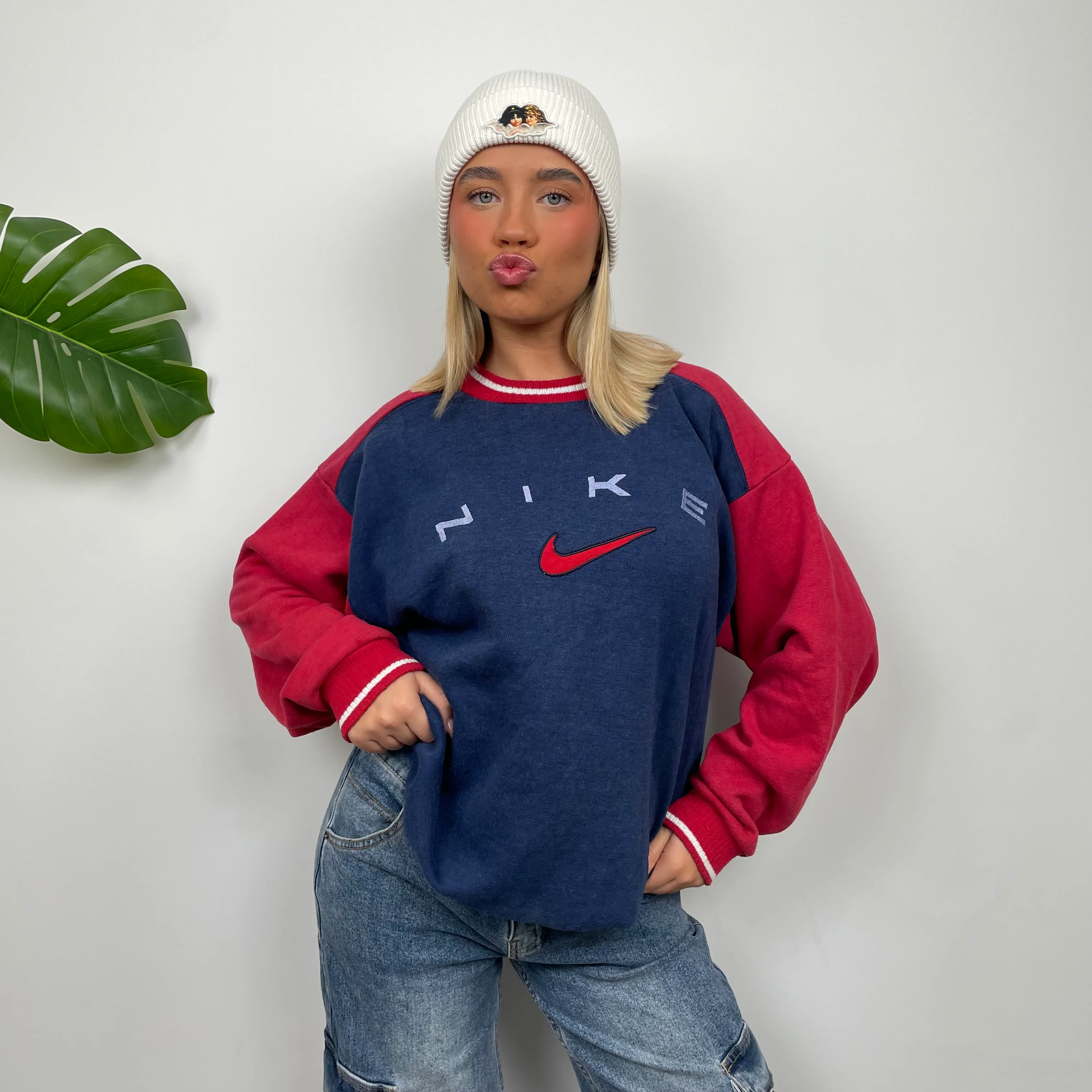 Nike Navy Embroidered Spell Out Sweatshirt (L) - Image 8