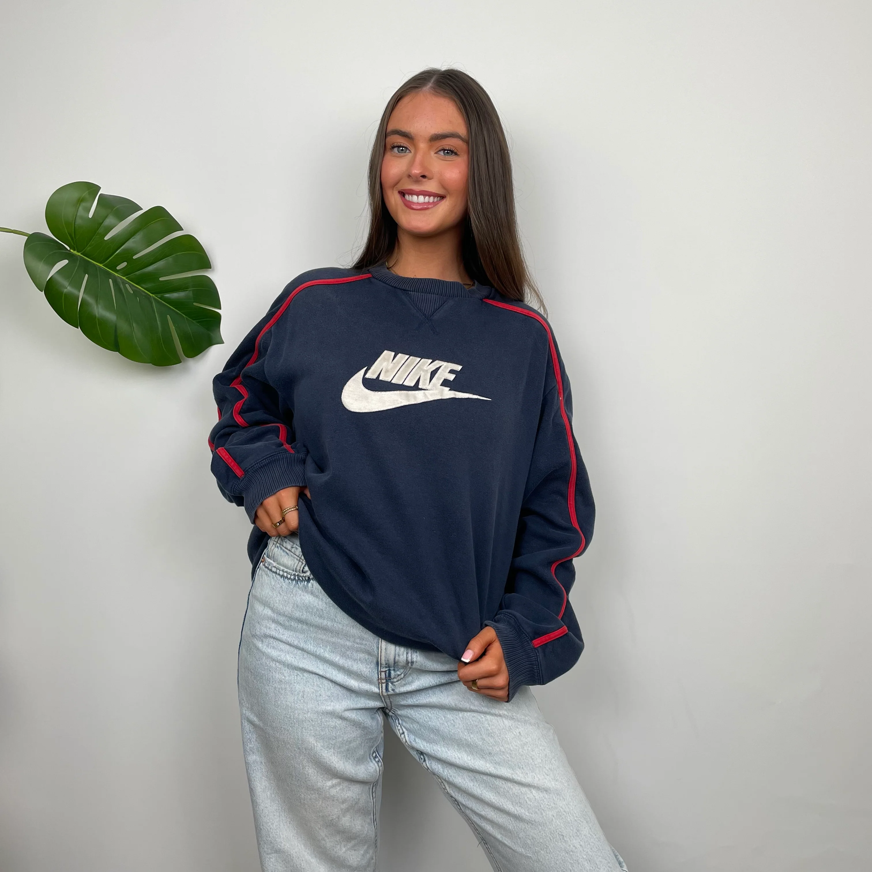Nike Navy Embroidered Spell Out Sweatshirt (M) - Image 2