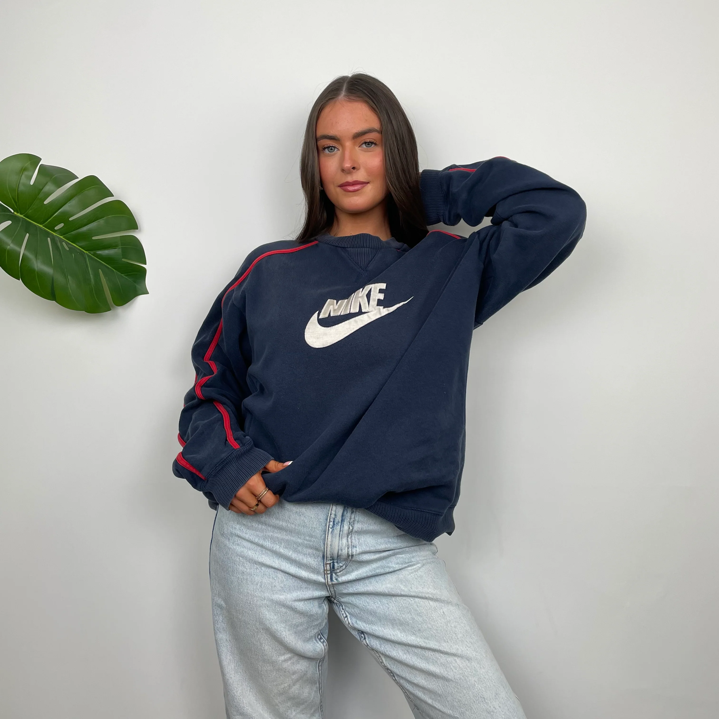 Nike Navy Embroidered Spell Out Sweatshirt (M) - Image 3