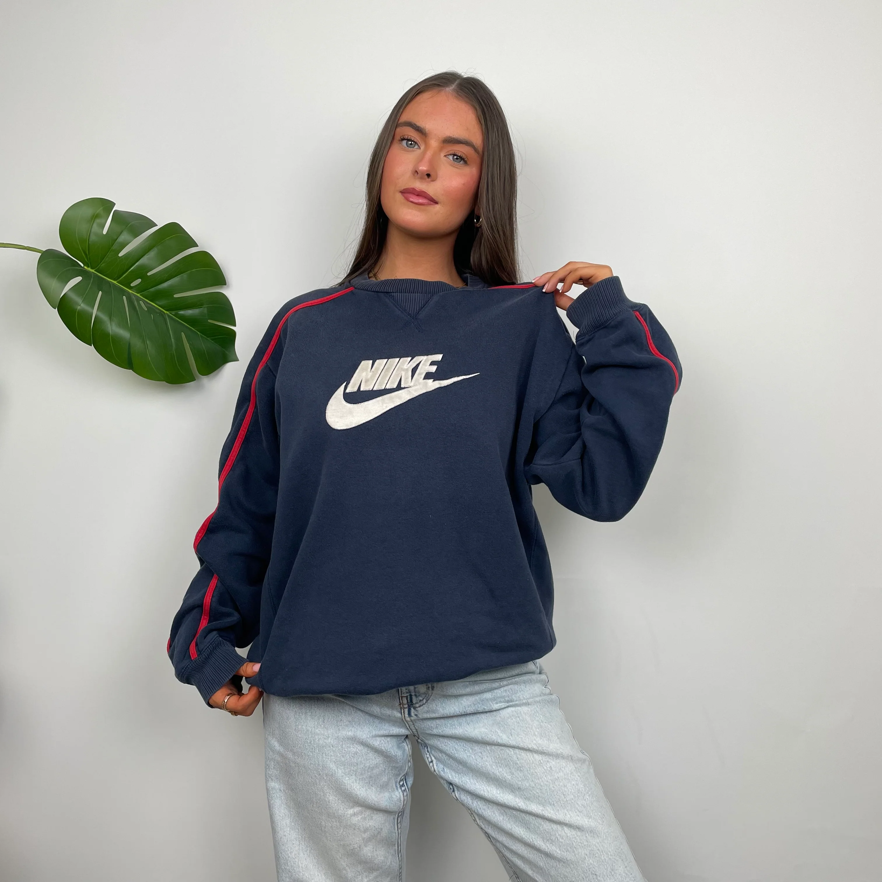 Nike Navy Embroidered Spell Out Sweatshirt (M) - Image 4