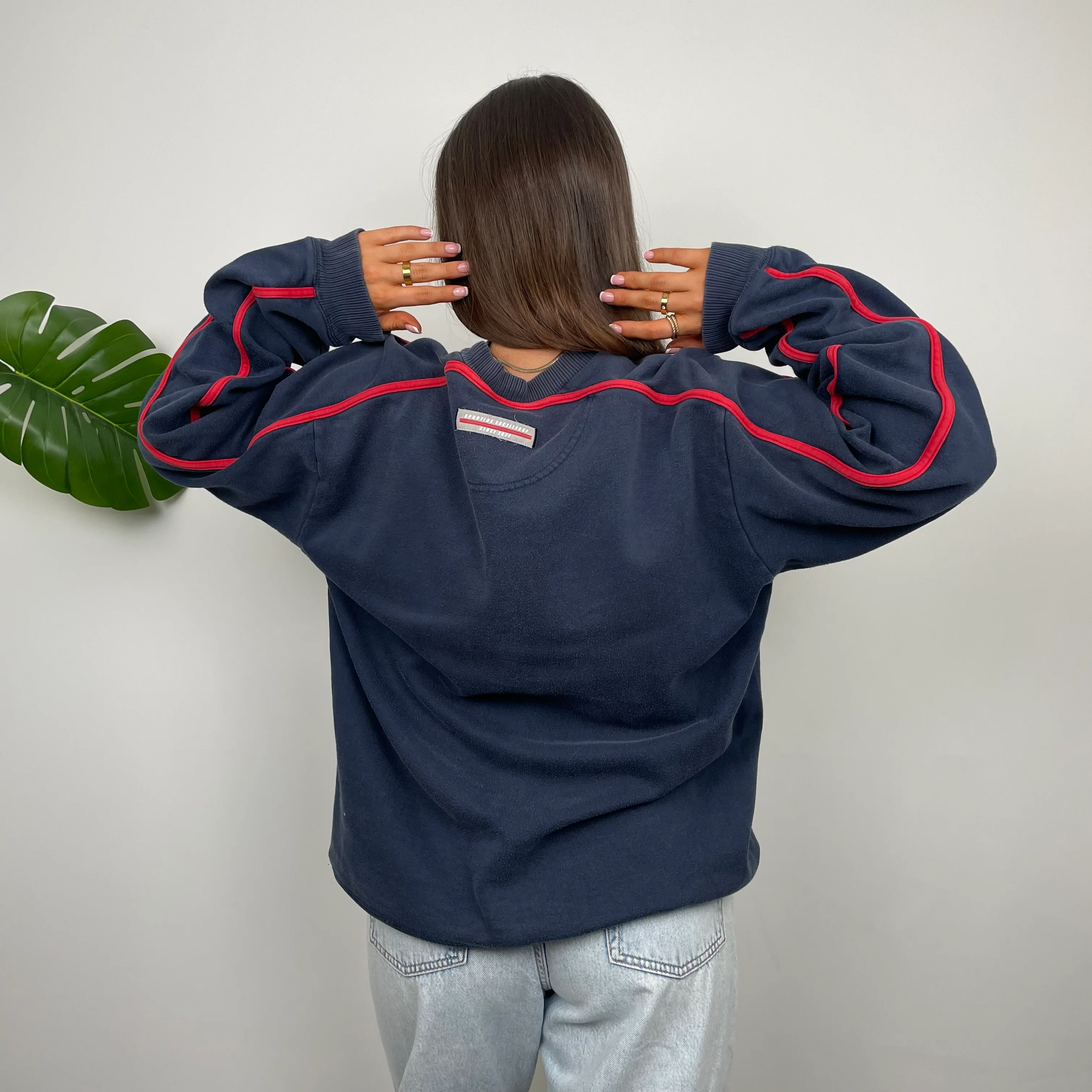 Nike Navy Embroidered Spell Out Sweatshirt (M) - Image 5