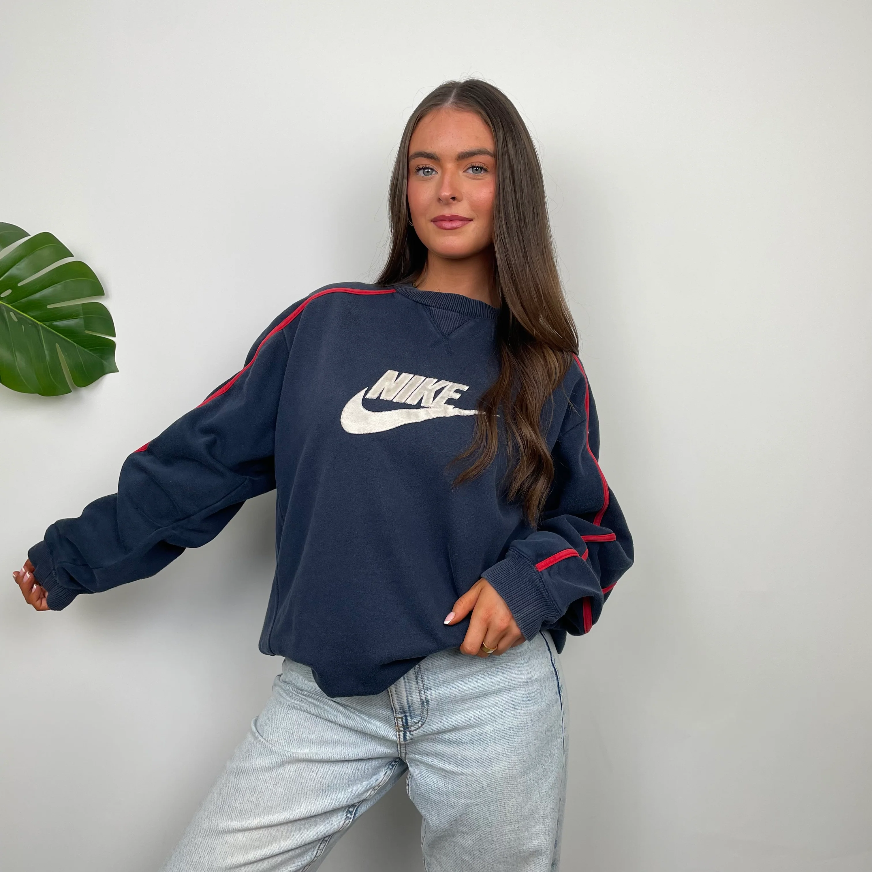 Nike Navy Embroidered Spell Out Sweatshirt (M) - Image 6